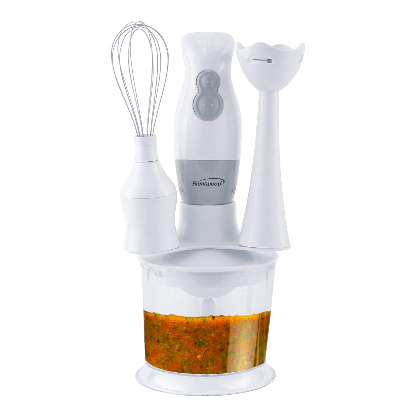 Brentwood App. HB-38W 2 Speed Hand Blender & Food Processor w/Whisk (White)