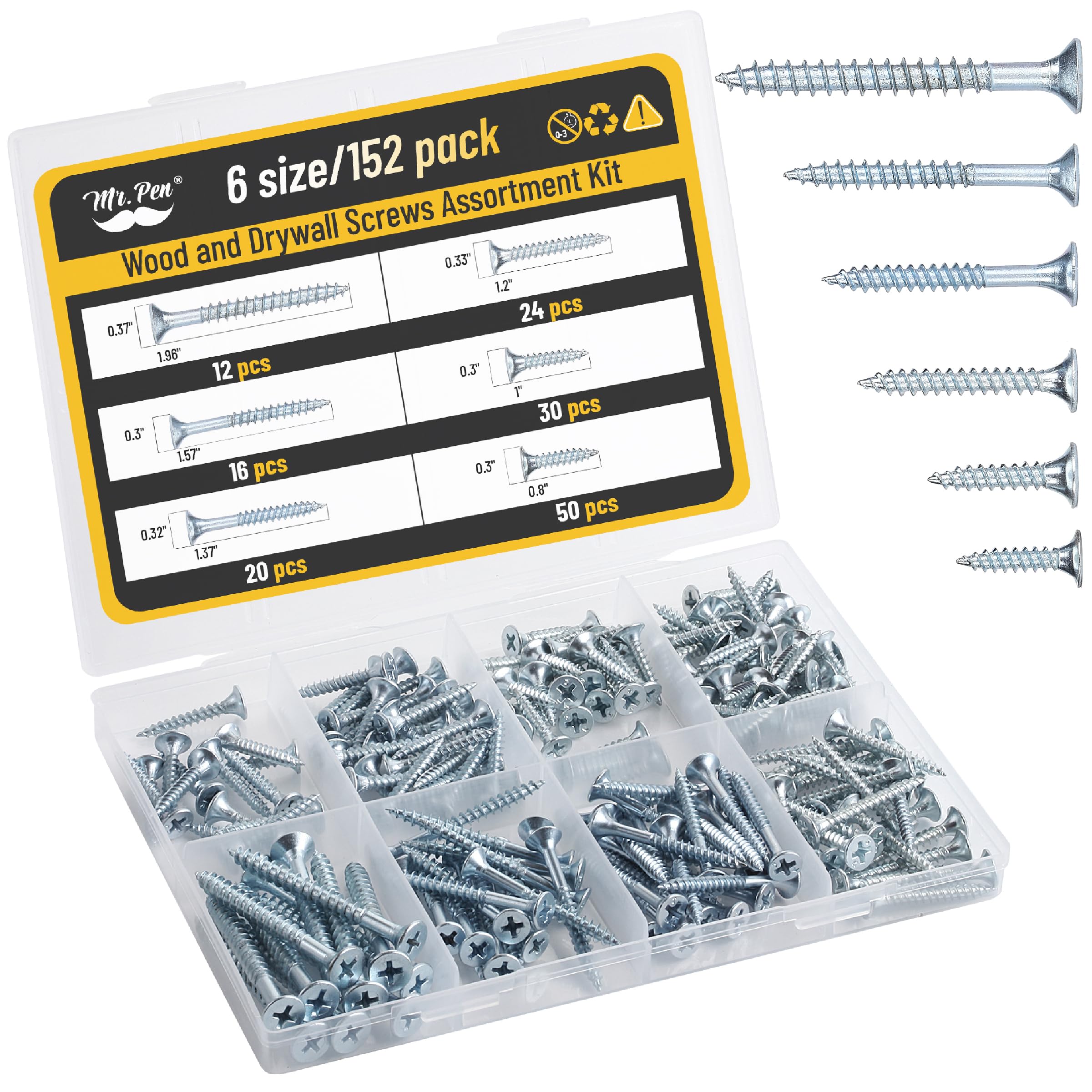 Mr. Pen- Wood Screws Assortment Kit, 152 pcs, Silver, Phillips Flat Head