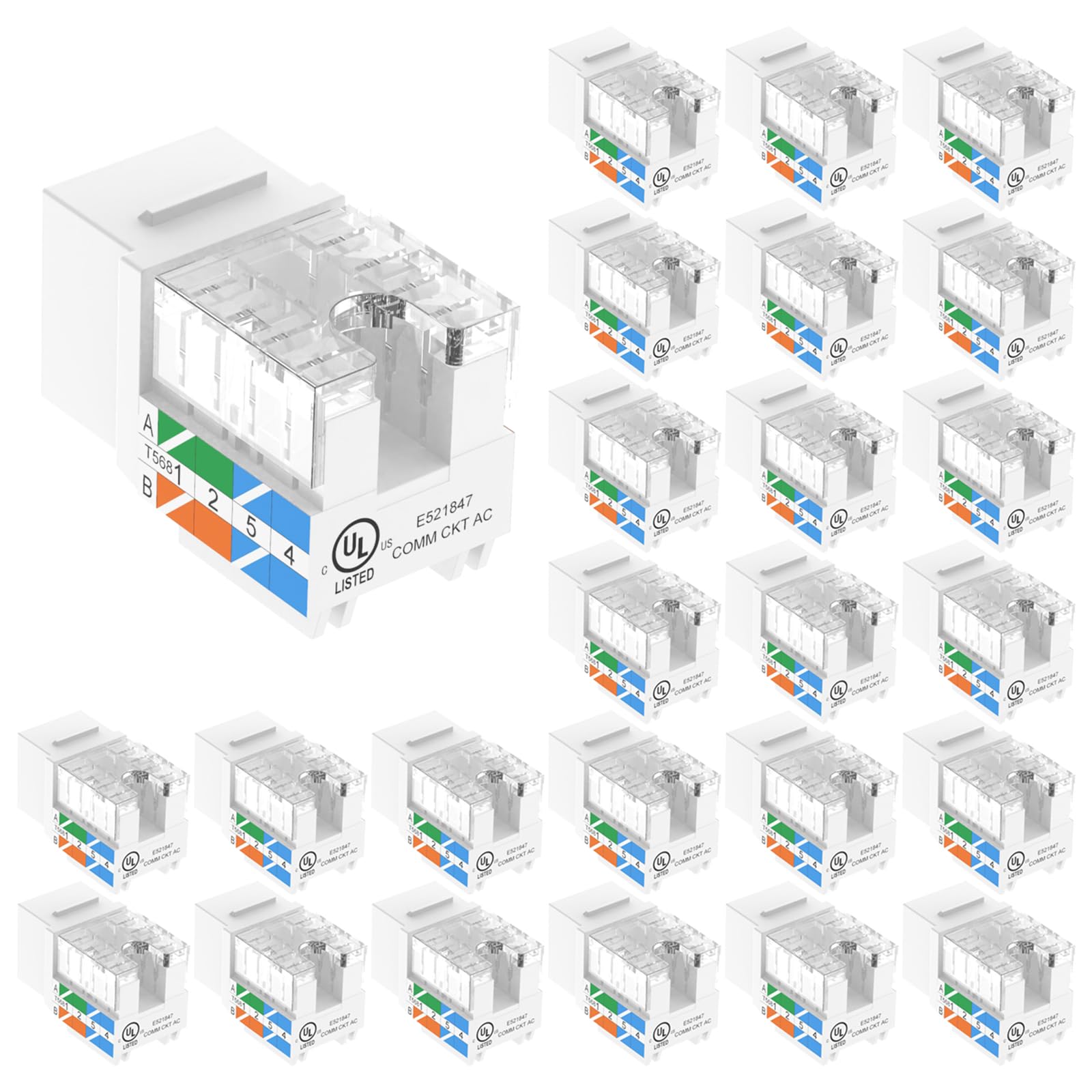 VCE UL Listed Cat6 Keystone Jacks 10Gbps 25-Pack, White