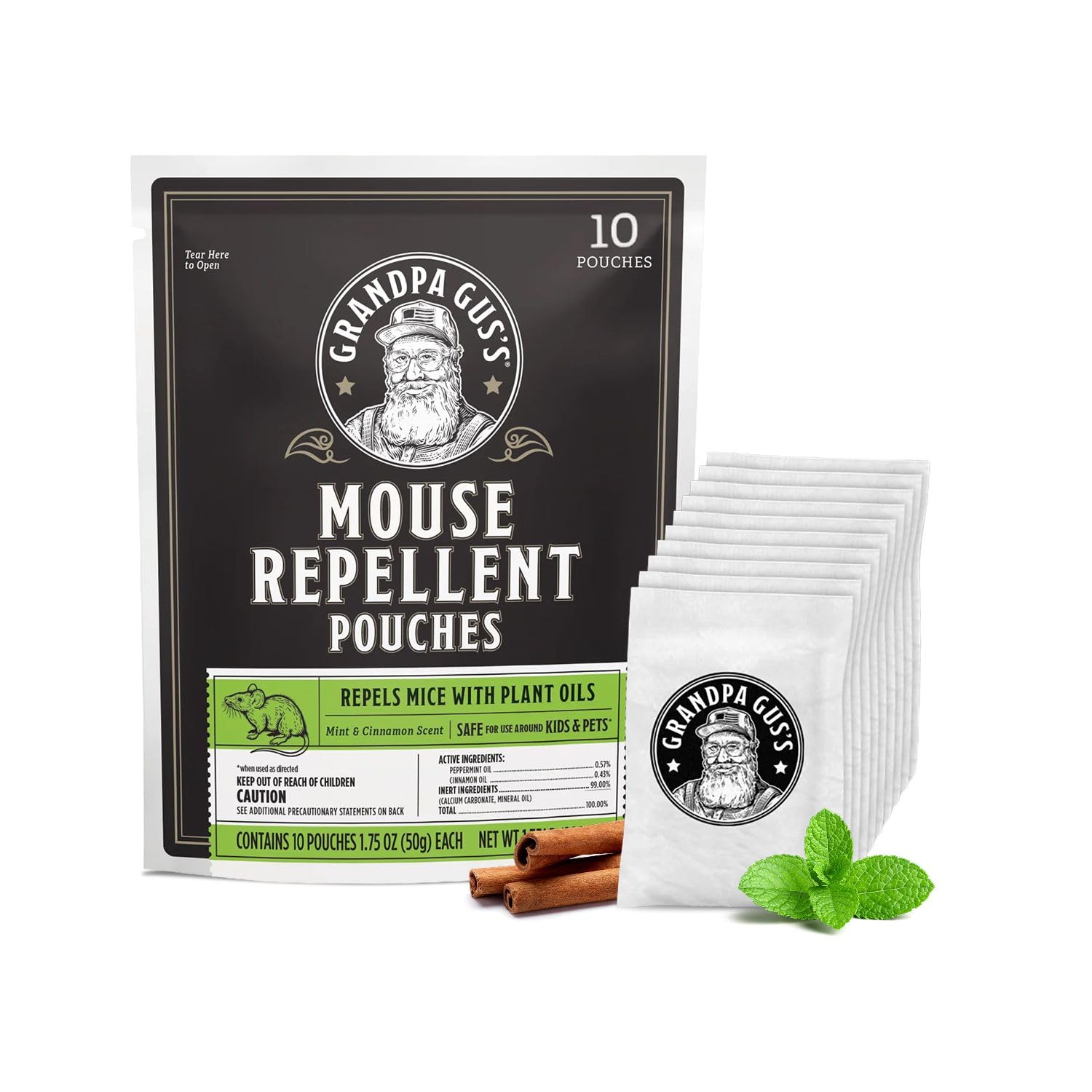 Grandpa Gus's Natural Mouse Repellent Pouches, Cinnamon/Peppermint Oils Repel Mice from Nesting in Home/Cabin/Boat/Car Storage/RV/Machinery/Shed (10 Pouches)