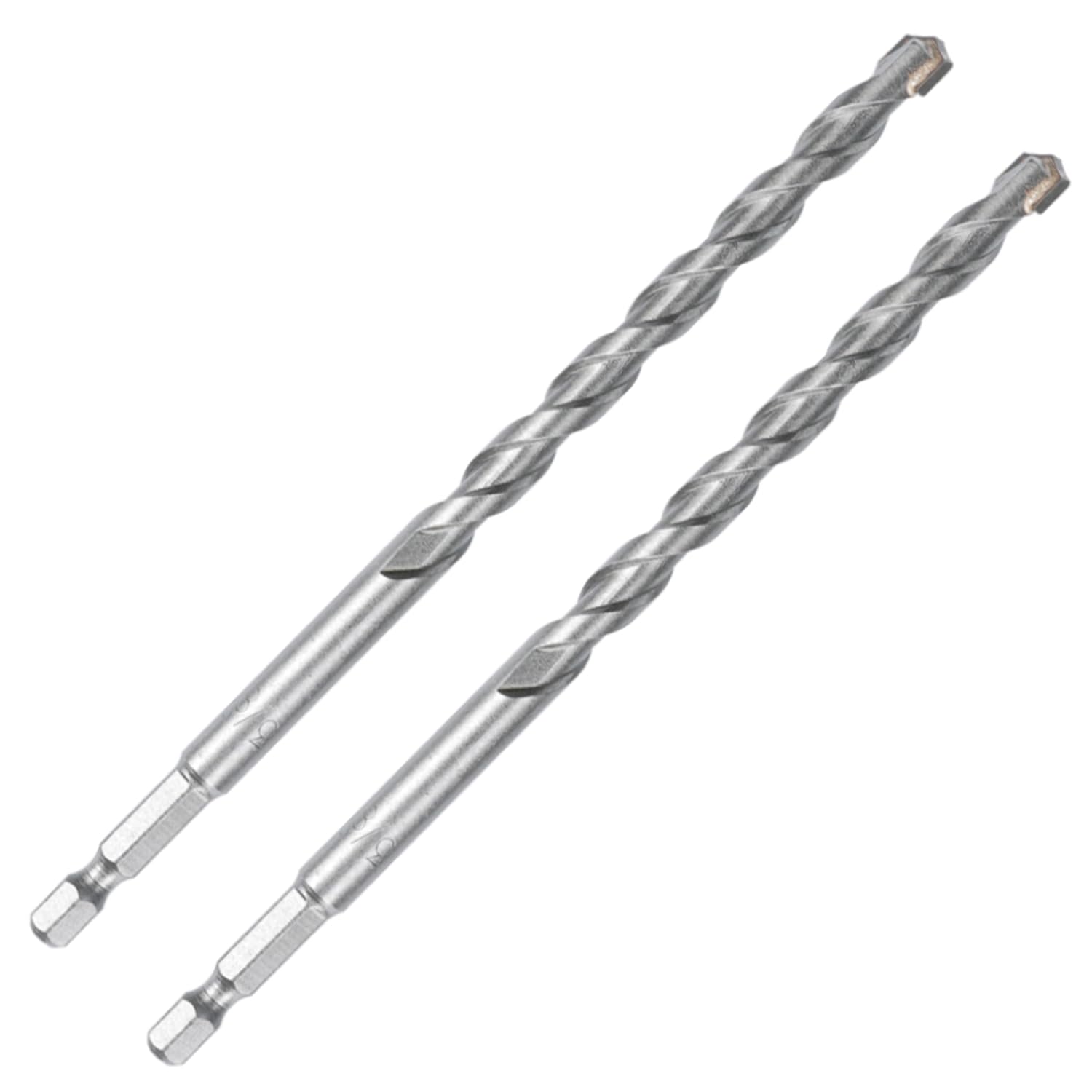 3/8 Inch Masonry Drill Bits (2 Pack - 6" Length Industrial Grade) Carbide Tipped Easily Cuts Through Concrete, Cement, Block, Stone, & More!