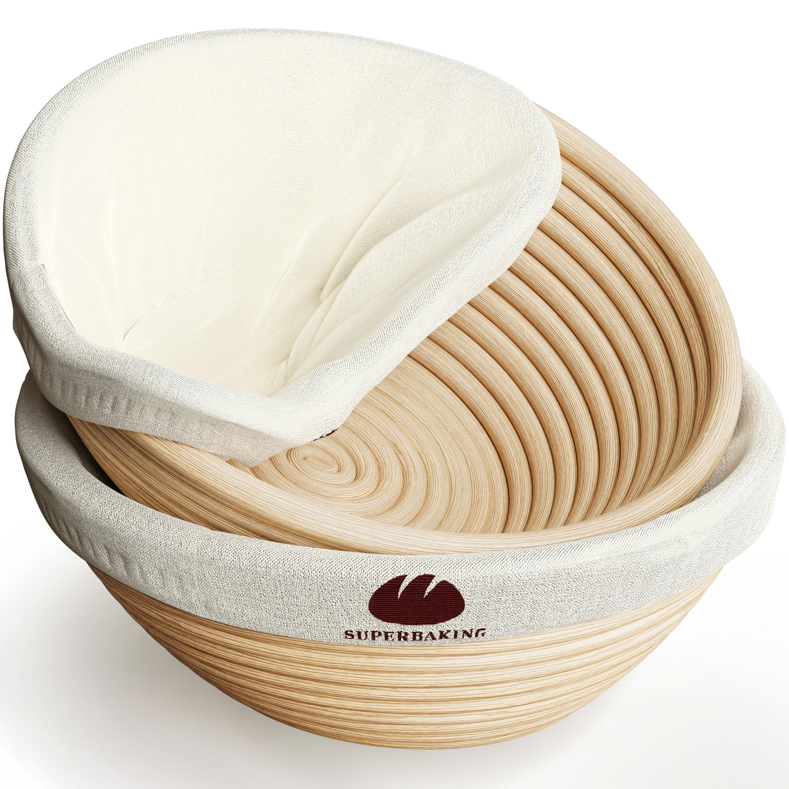 Superbaking Sourdough Starter Kit, 9" Round Banneton Bread Proofing Basket Set of 2, Sourdough Bread Baking Supplies, Sourdough Tools with Silicone Bread Sling, Bread Making Tools, Baking Gifts