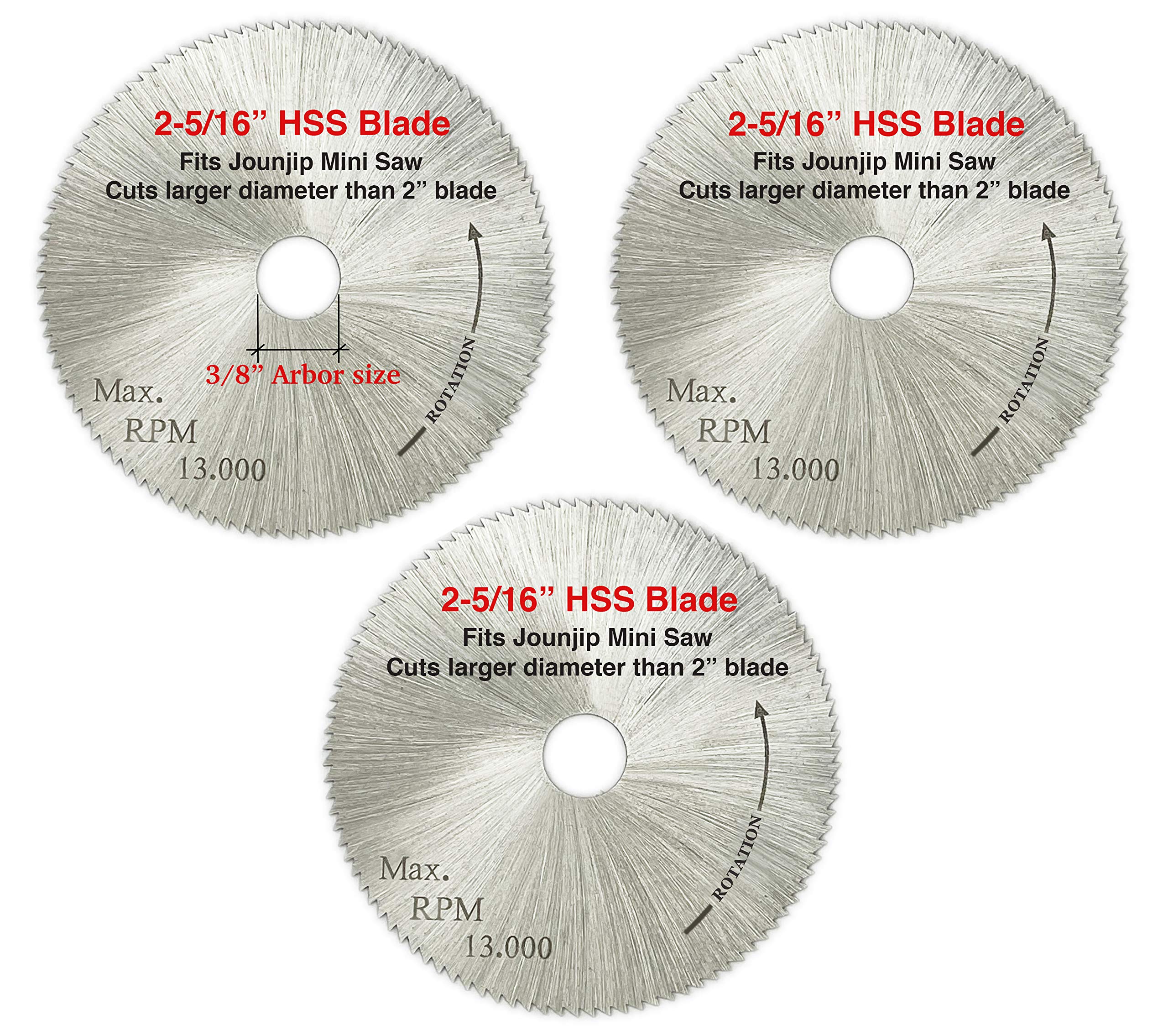 HSS Saw Blades for Mini Chop Saws, 2-5/16", 100T, 3/8" Arbor, 3-Pack
