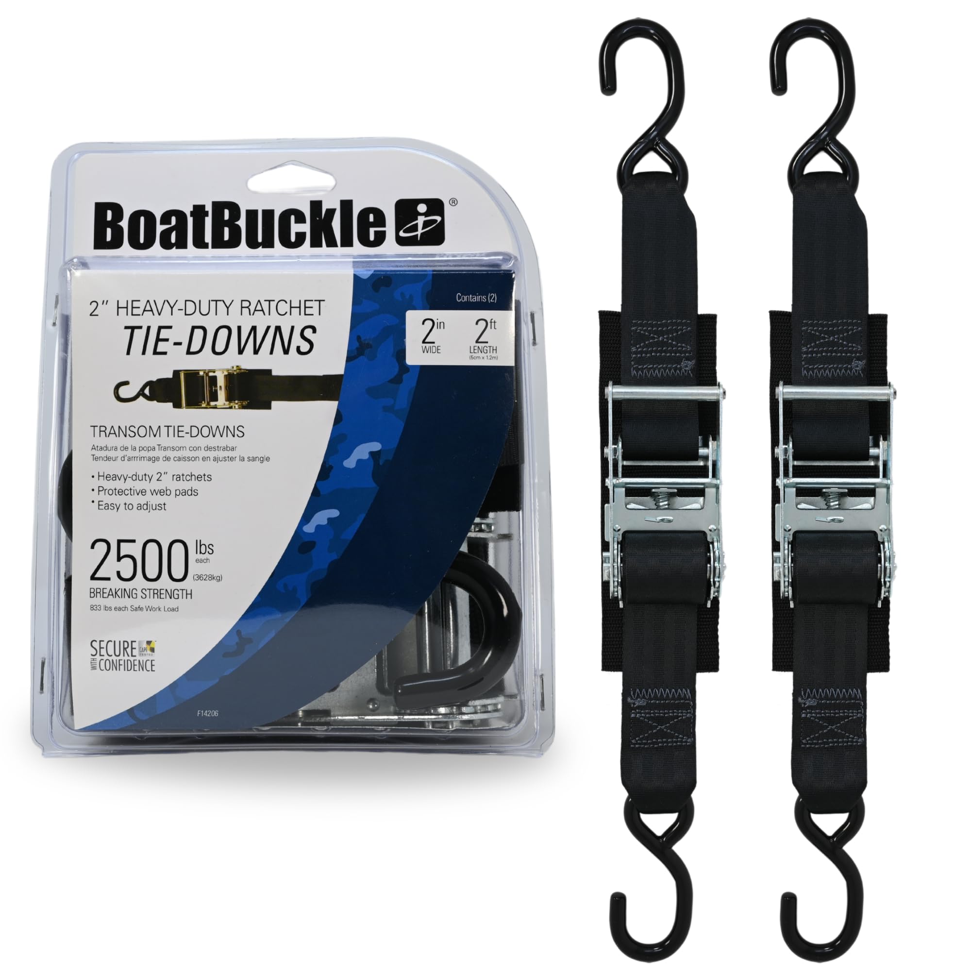 BoatBuckle F14206 Heavy Duty Ratchet Transom Tie- Downs (Pair)