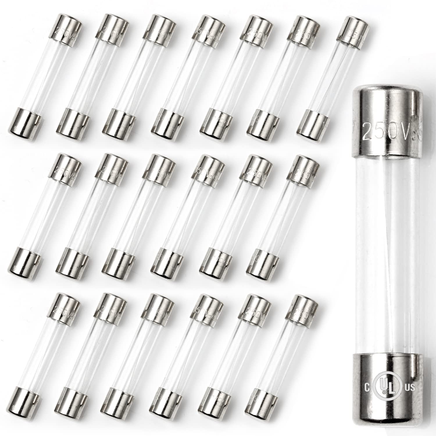 Chanzon 20pcs UL Listed 6x30mm 12A 250V/125V Fast Blow Glass Fuses