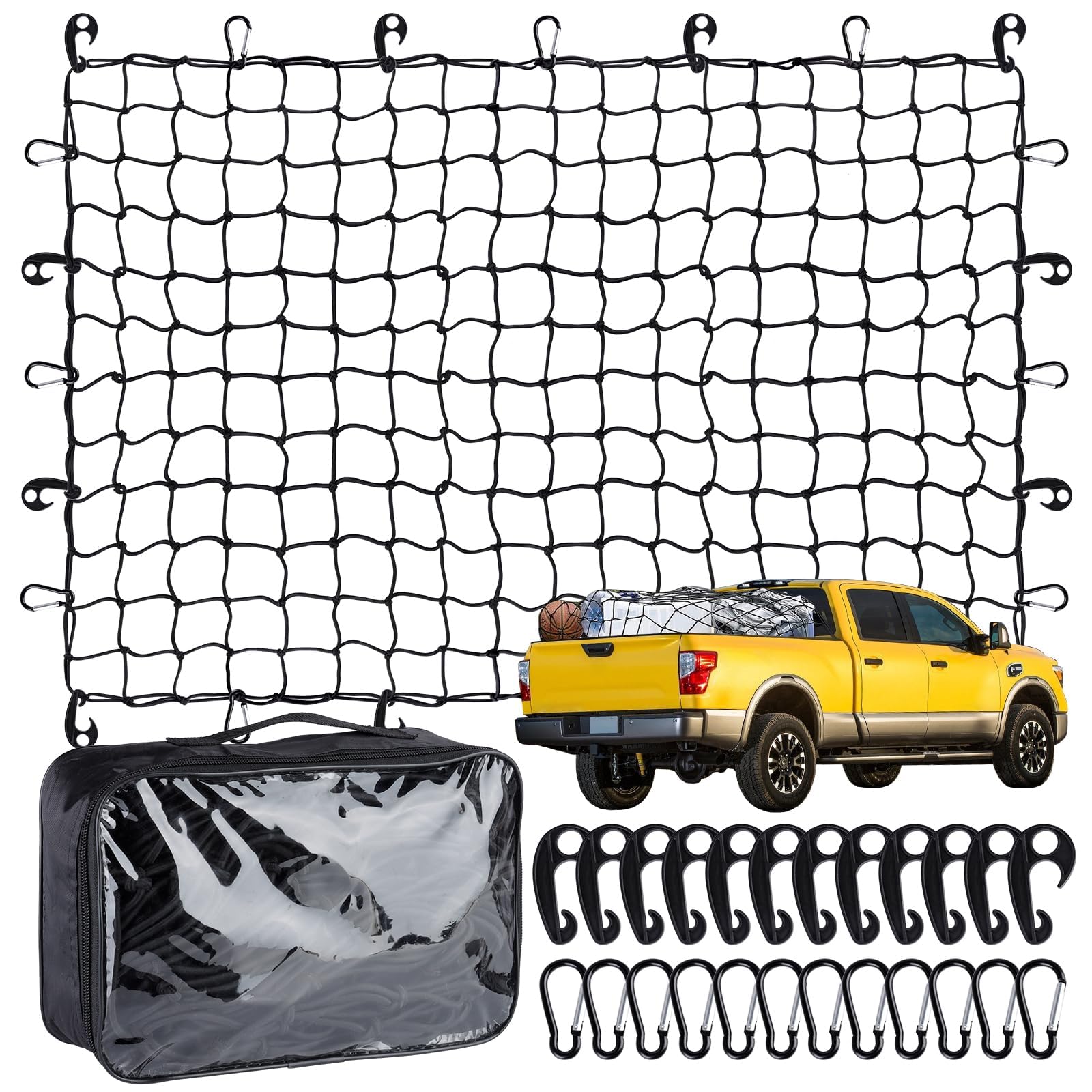 Heavy Duty Cargo Net for Pickup Truck Bed - 4' x 6' Stretches to 10' x 15'