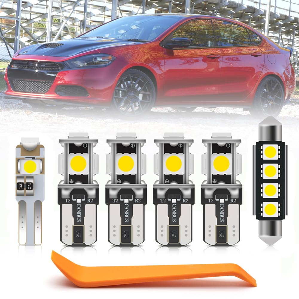 11pcs LED Interior Lights Bulb Kit for Dodge Dart 2013 2014 2015 2016 Map Dome Trunk Vanity Mirror License Plate Lights Super Bright 6000K Interior LED Light Bulbs + Install Tool