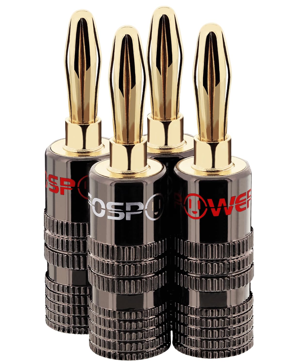 FosPower Banana Plugs (2 Pairs/4 Pcs), 24K Gold Plated Speaker Connectors
