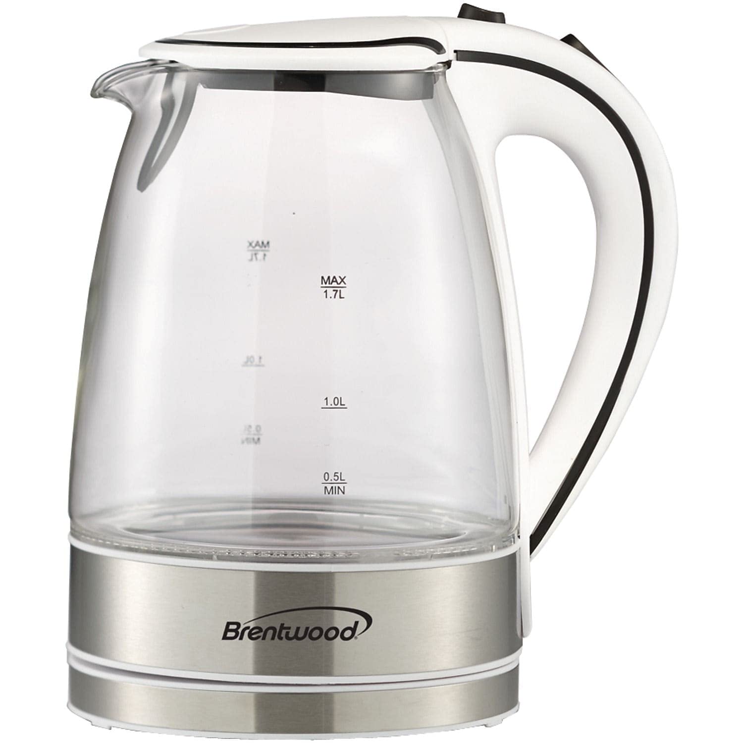 Brentwood Appliances KT-1900W 1.7L Cordless Tempered-Glass Electric Kettle (White)