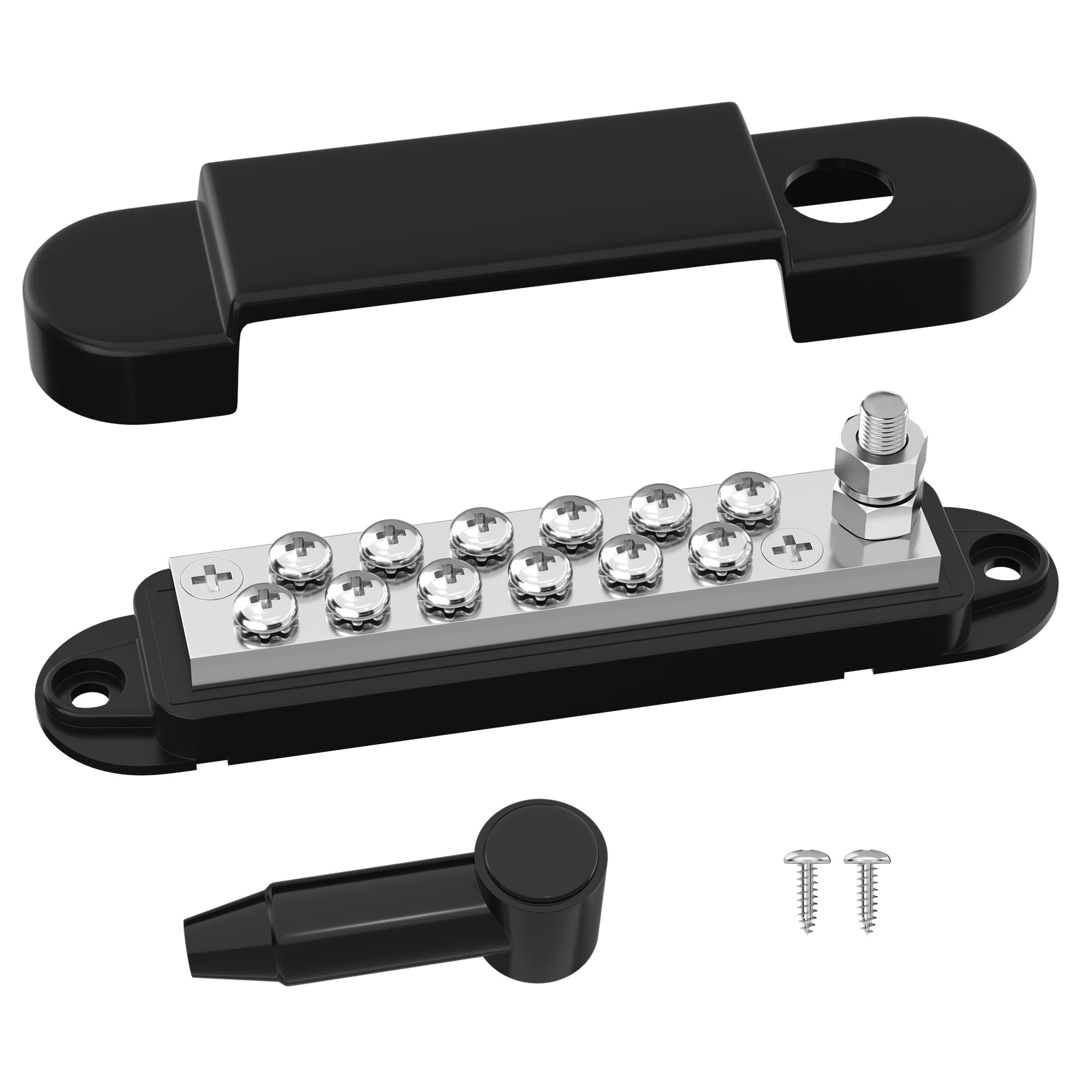 RVBOATPAT Marine Bus Bar 12V 150A Power Distribution Block 1/4" Stud & 12 x #8 Terminal Screws 12 Volt DC Ground Battery Bus Bar for Boat Automotive Solar