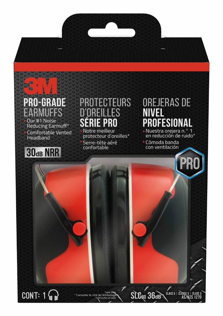3M Pro-Grade Noise-Reducing Earmuff, NRR 30 dB, Lightweight and Adjustable