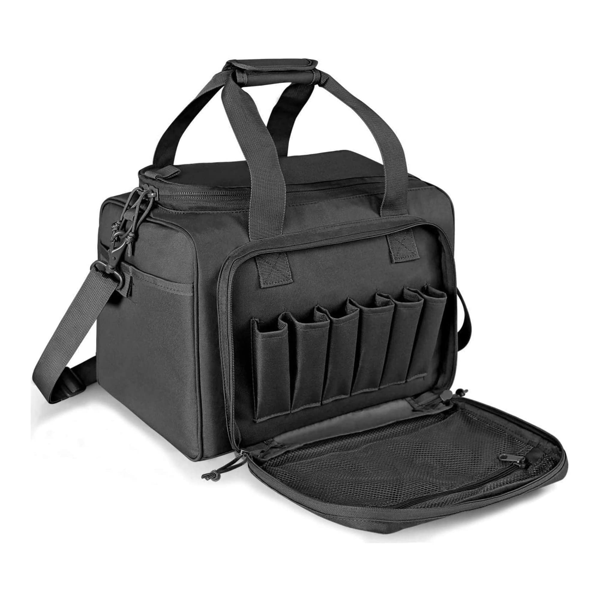 WINCENT Tactical Gun Range Bag for Handguns and Ammo, Shooting Duffle Range Pistol Bag with Magazine Slots Multiple Compartments, Black