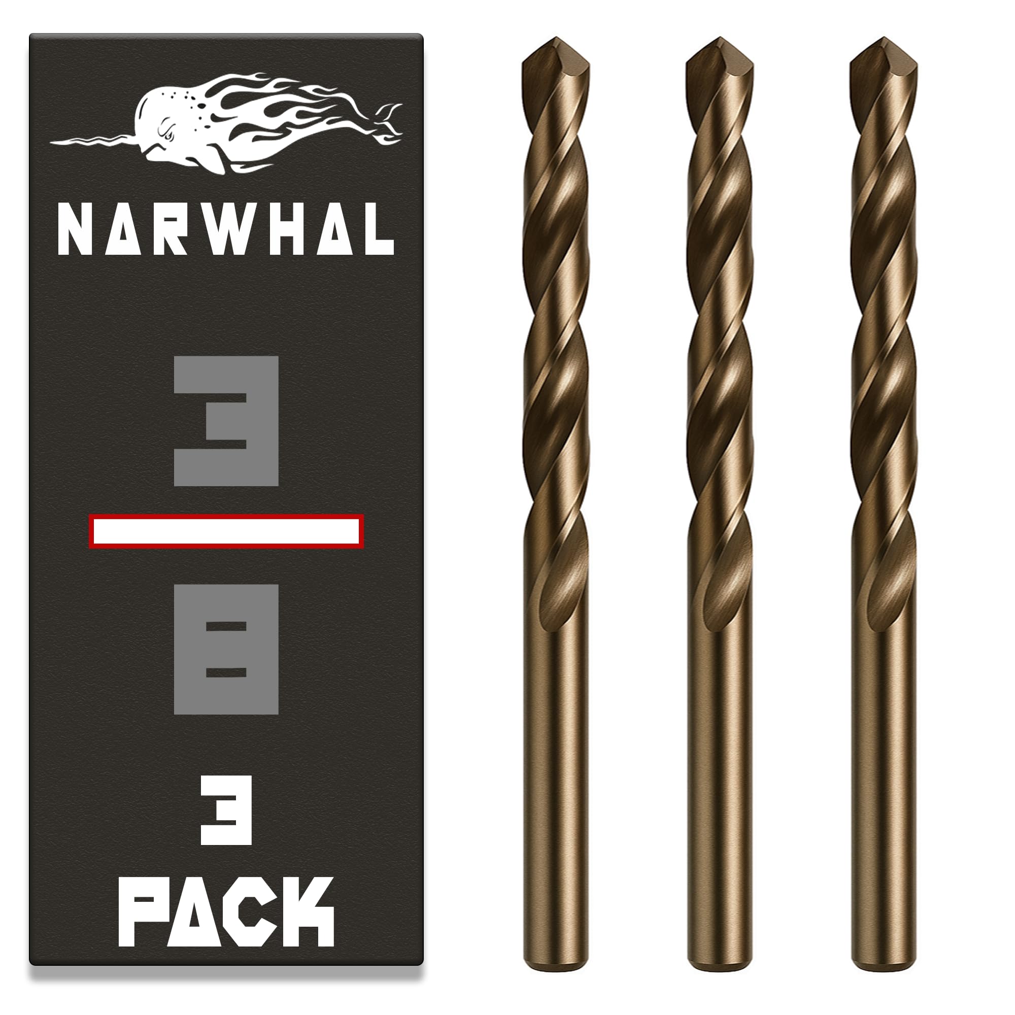 Narwhal 3/8" Drill Bits (M35 Cobalt - 3 Pack) 5" Length for Drilling Into Metal, Hardened & Stainless Steel