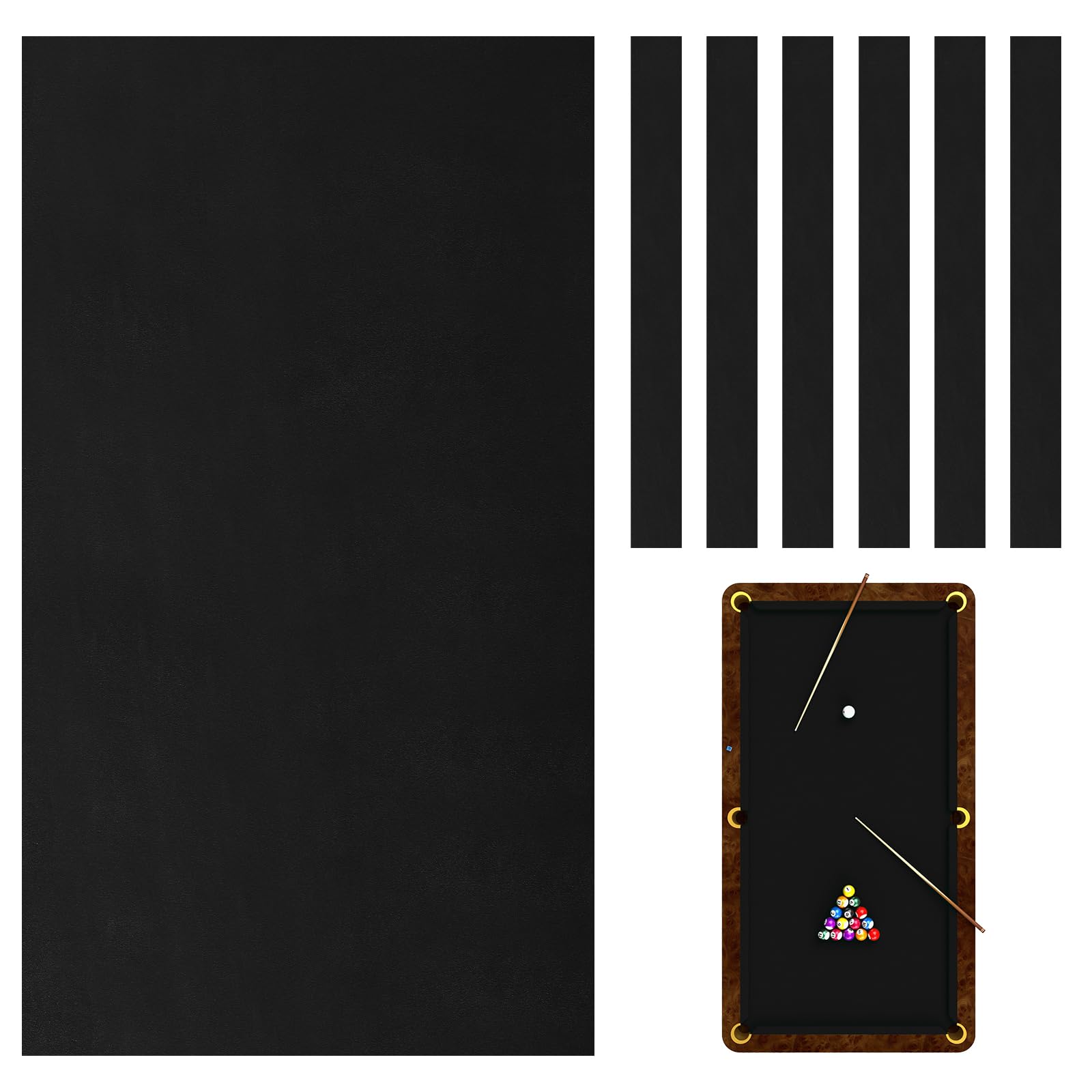 Mixweer Billiard Cloth for 8 ft Pool Table Felt with 6 Cloth Strips,Black