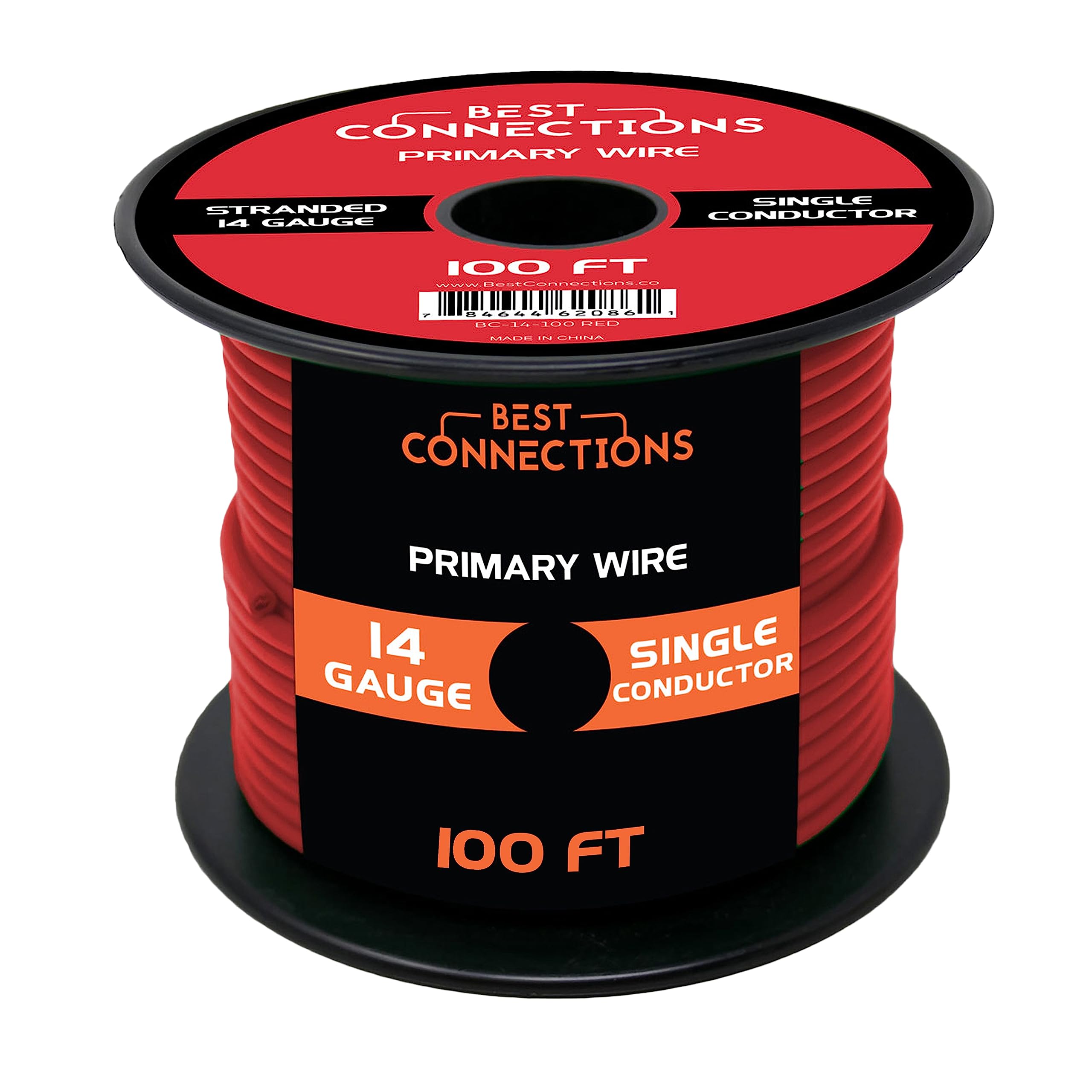BEST CONNECTIONS Automotive Primary Wire - 100ft (Various Color Options) | Ideal for Trailer, Speaker, and Lighting Circuits | Durable Primary/Remote, Power/Ground Electrical Wiring (14 Gauge, Red)