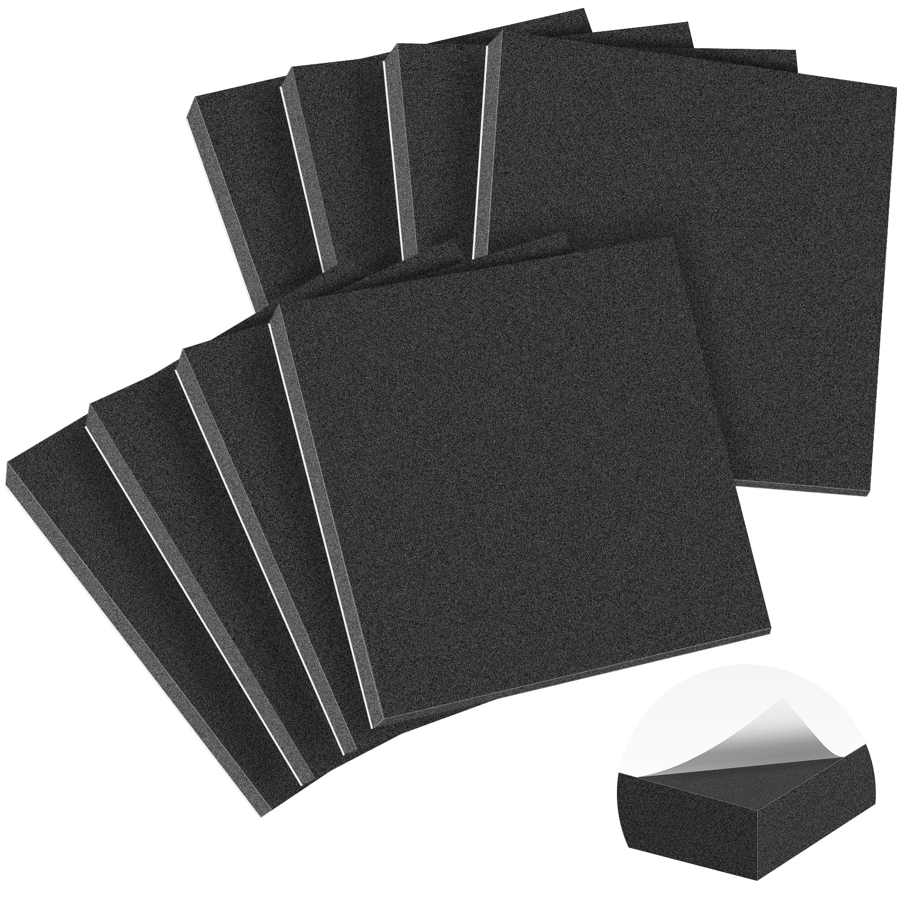MYFAMIREA 8 PCS Adhesive Foam Padding Sheets Closed Cell Self Adhesive Sticky Foam Pads, 1/2" Thick 4'' x 4'' Neoprene Rubber Sheets Non-Slip Insulation Pads Vibration for Furniture Crafts Cars, Black
