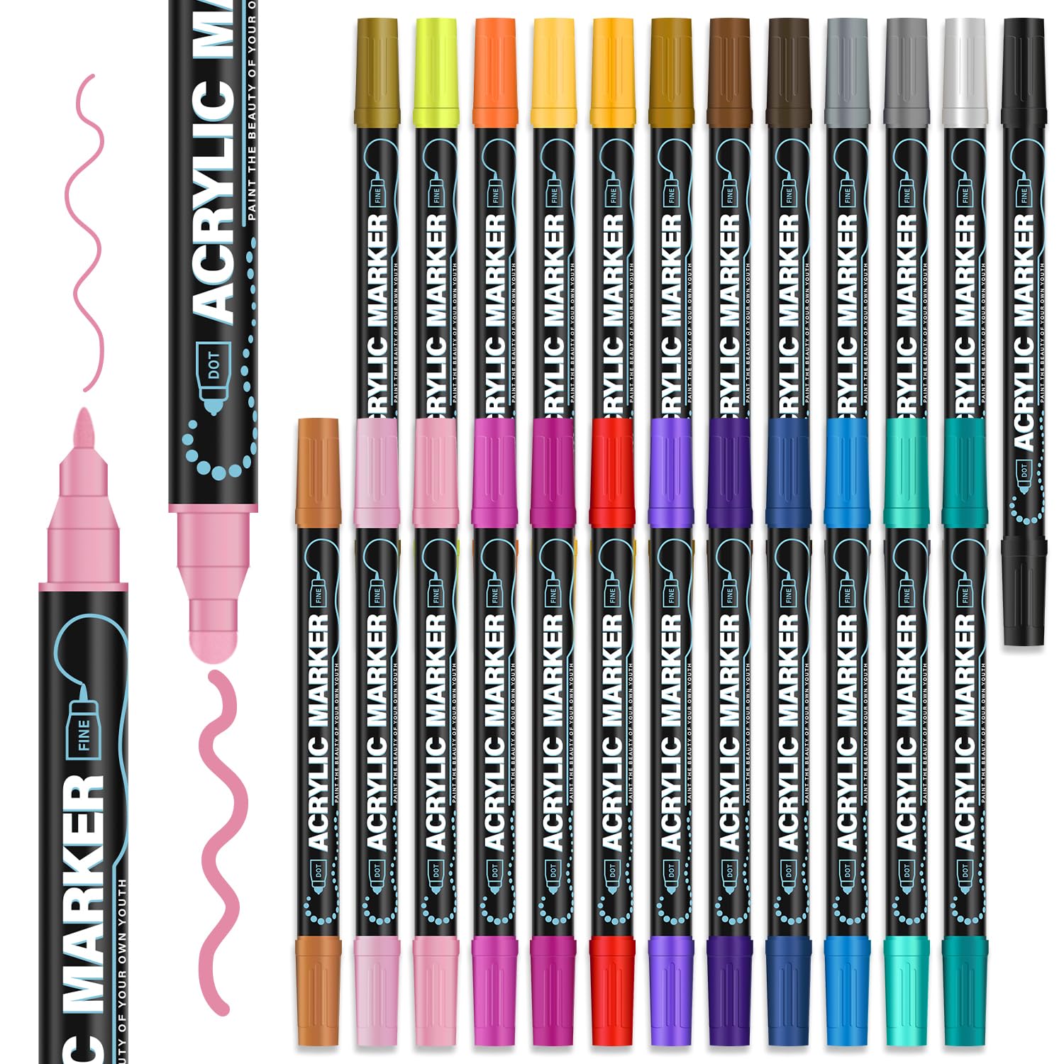 REALZEVA Acrylic Paint Markers, 24 Colors Dual Tip Acrylic Paint Pens for Rock Painting, Fabric, Wood, Canvas, Stone, Glass, Scrapbook, DIY Crafts & Art Supplies - Card Making Supplies.