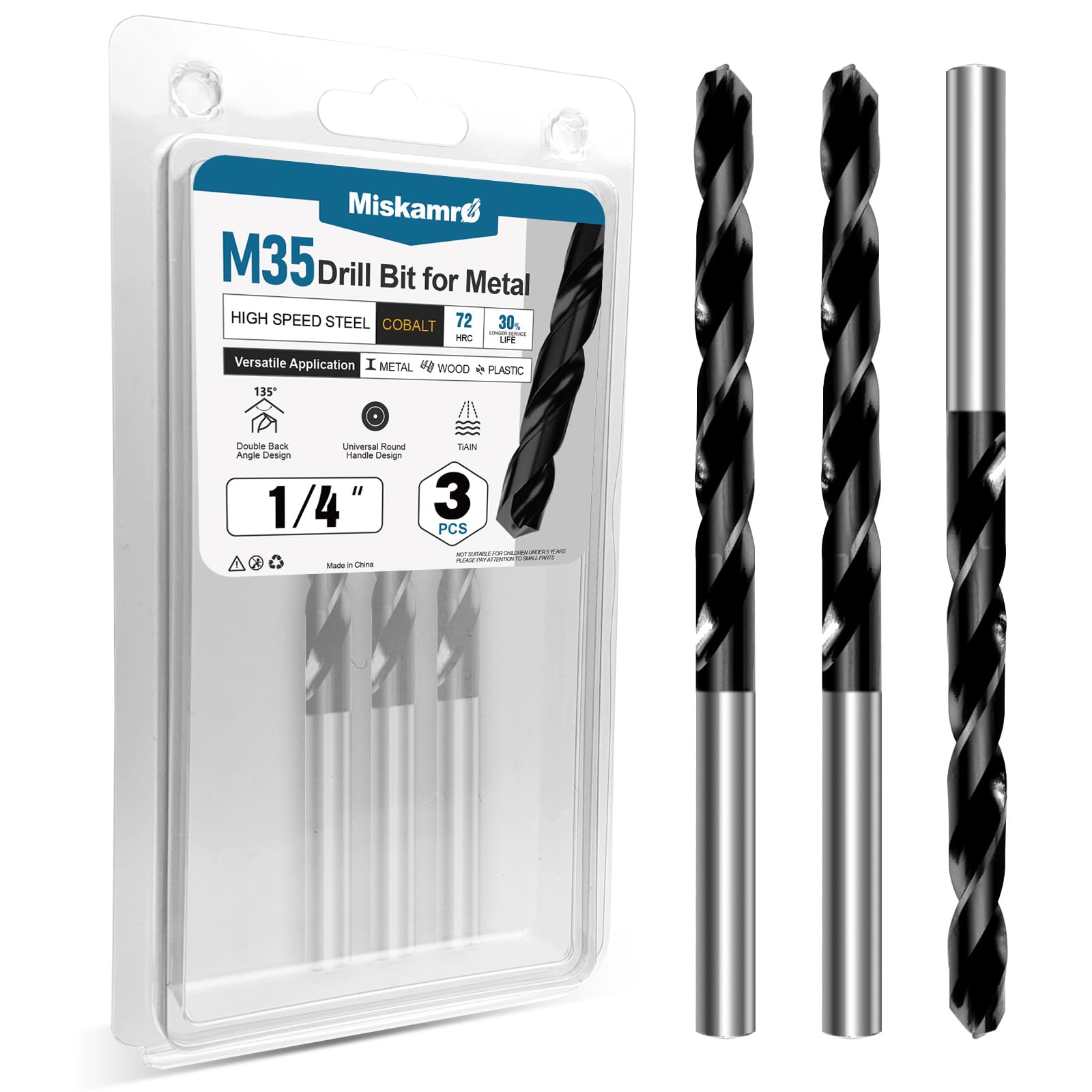 1/4 Inch Cobalt Drill Bit Set, HSS M35, Industrial Grade, TiAlN Coated