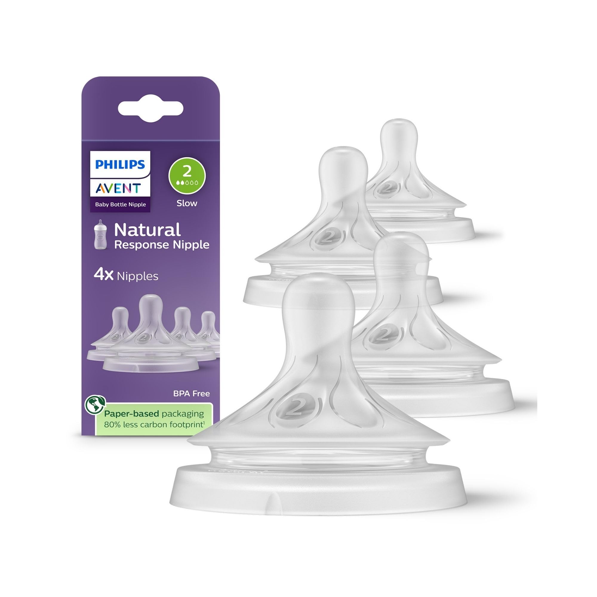 Philips Avent Natural Response Baby Bottle Nipple, Slow Flow, 4-Pack
