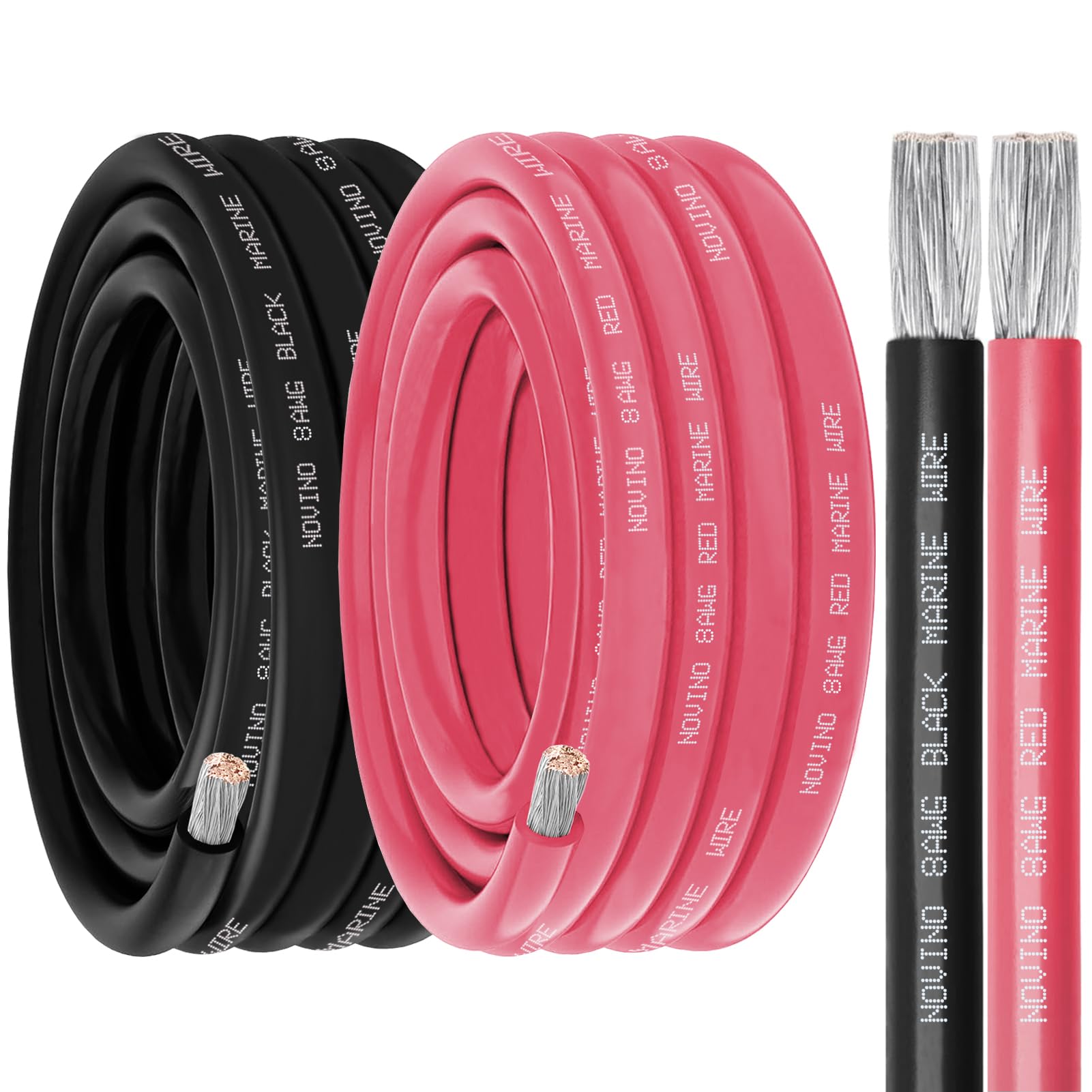 8 Gauge Marine Wire 8 AWG Marine Grade Wire,8 Gauge 10FT Red & 10FT Black