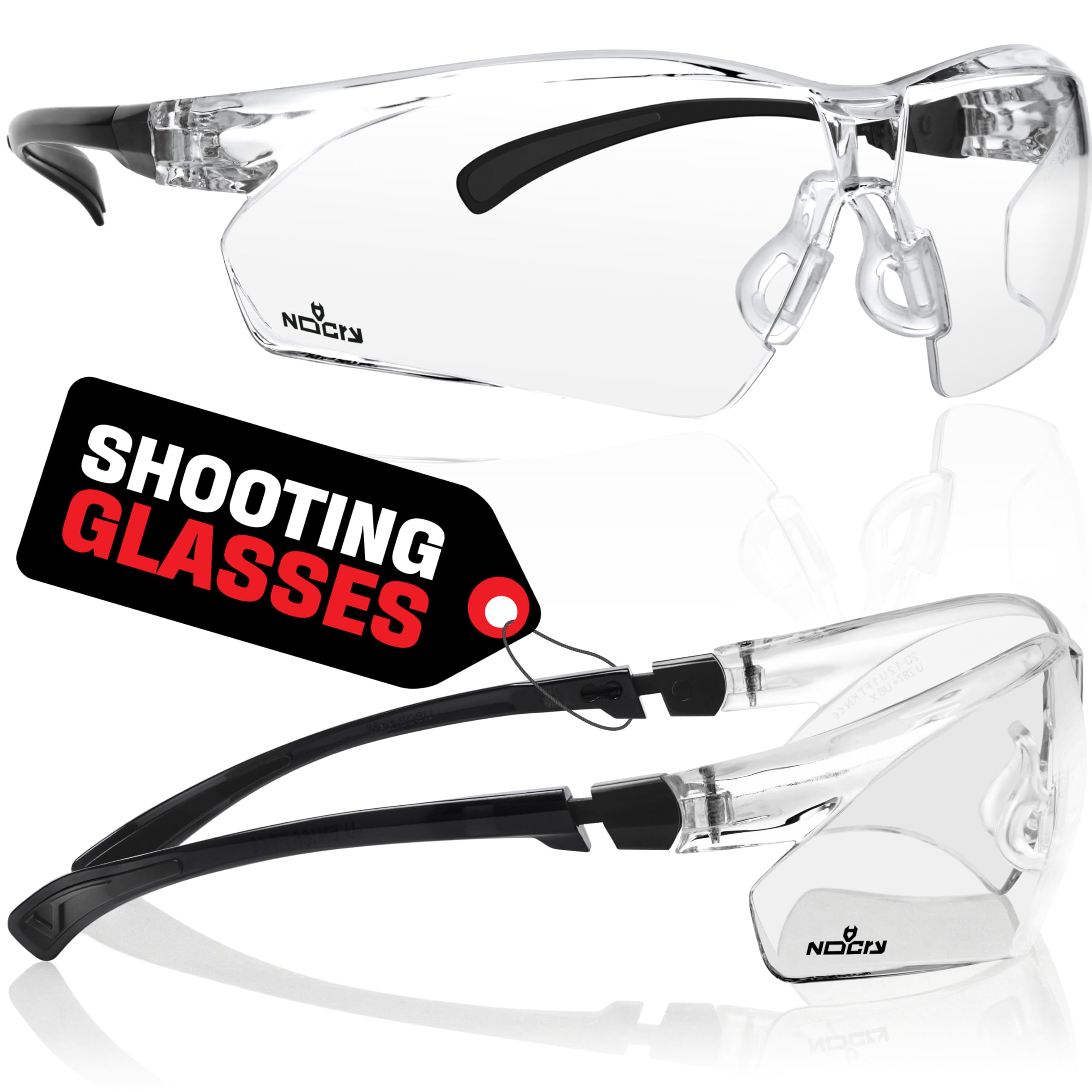 NoCry Clear Shooting Glasses for Men with Anti-Fog and Scratch Resistant Wraparound Lenses — ANSI Z87 Safety Glasses for Men with Adjustable Temples & Nose Pad — 100% UV Eye Protection for Shooting