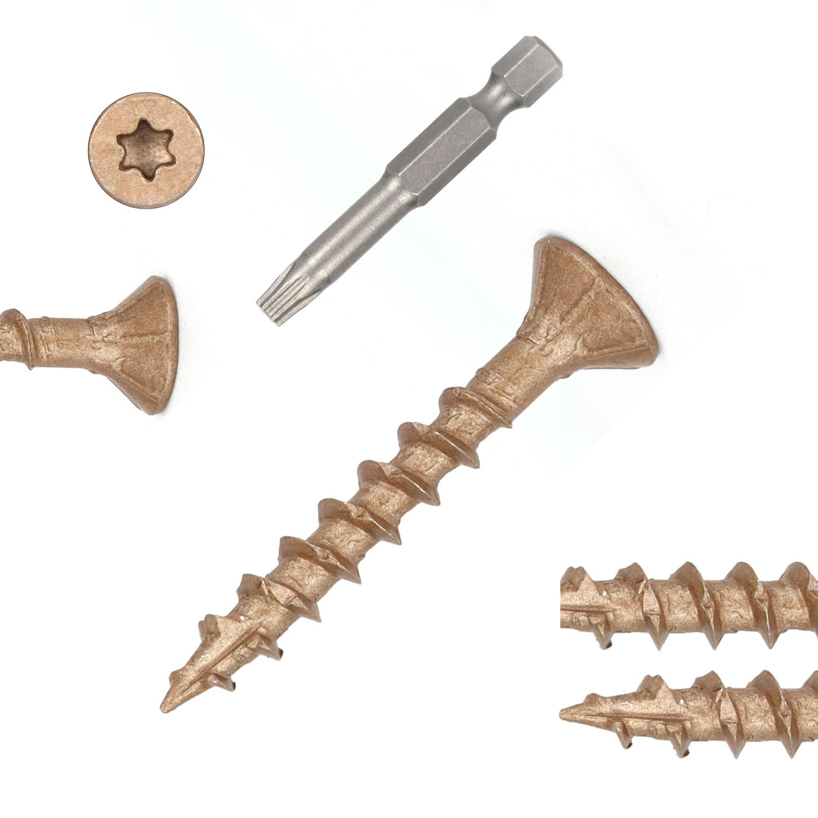Bobibbi Wood Screws #8 x 1-1/4’’, T25 Star Torx Drive Flat Head Deck Screws, Brown, 194Pcs (1lb)