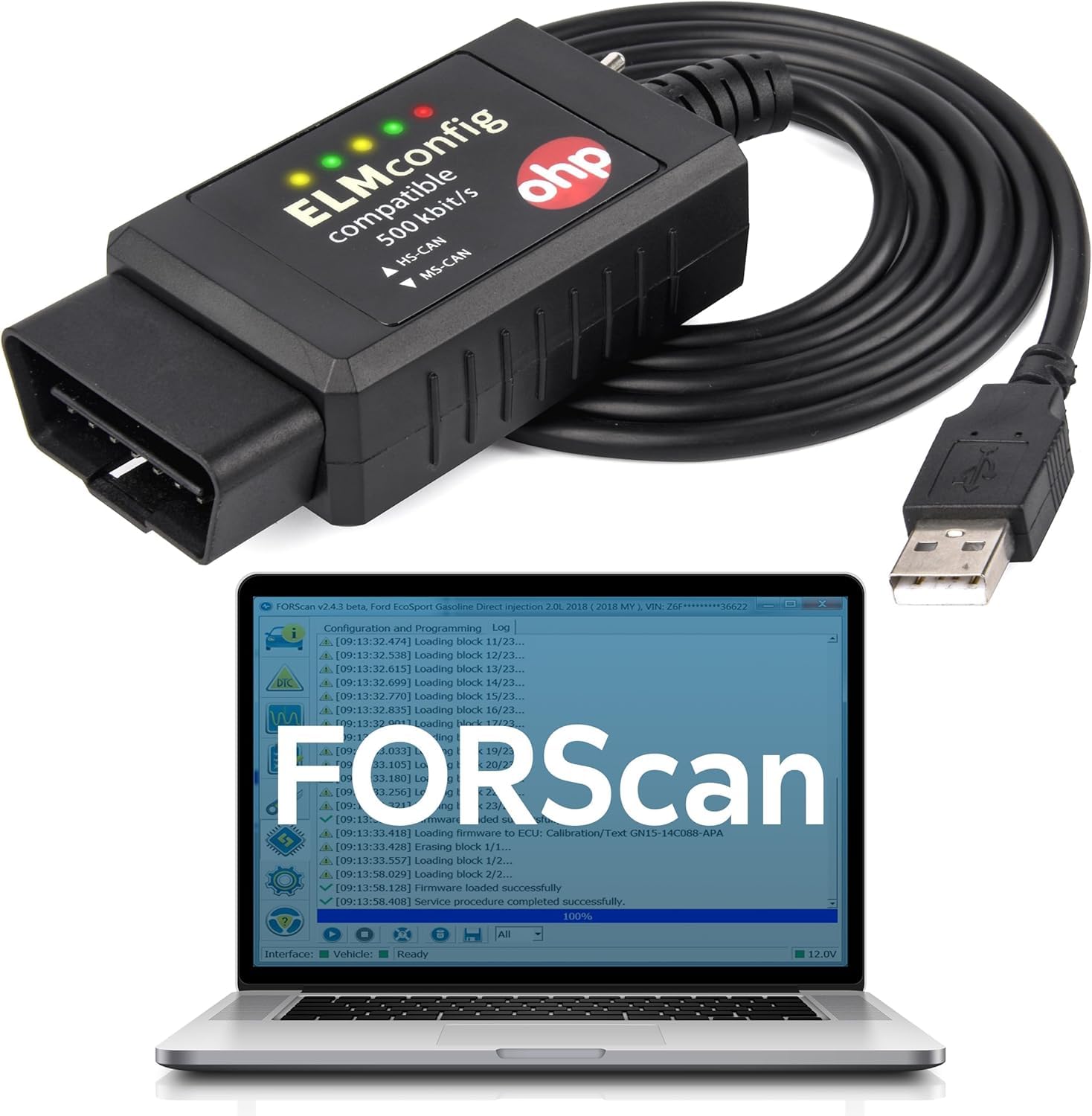 OHP FORScan ELM327 OBD2 to USB Diagnostic Scan Tool MS-CAN/HS-CAN