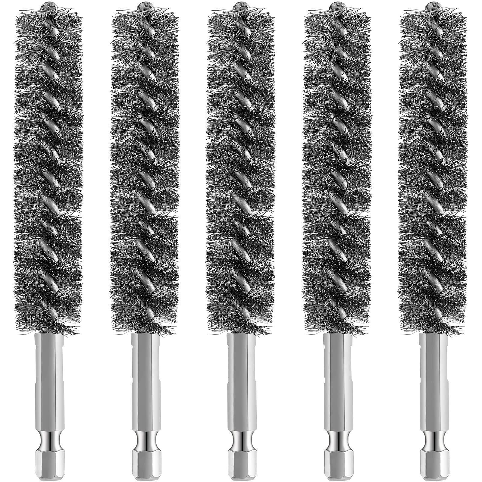 Geiserailie 5 Pieces Wire Bore Brush Drill Hex Shank, Stainless Steel