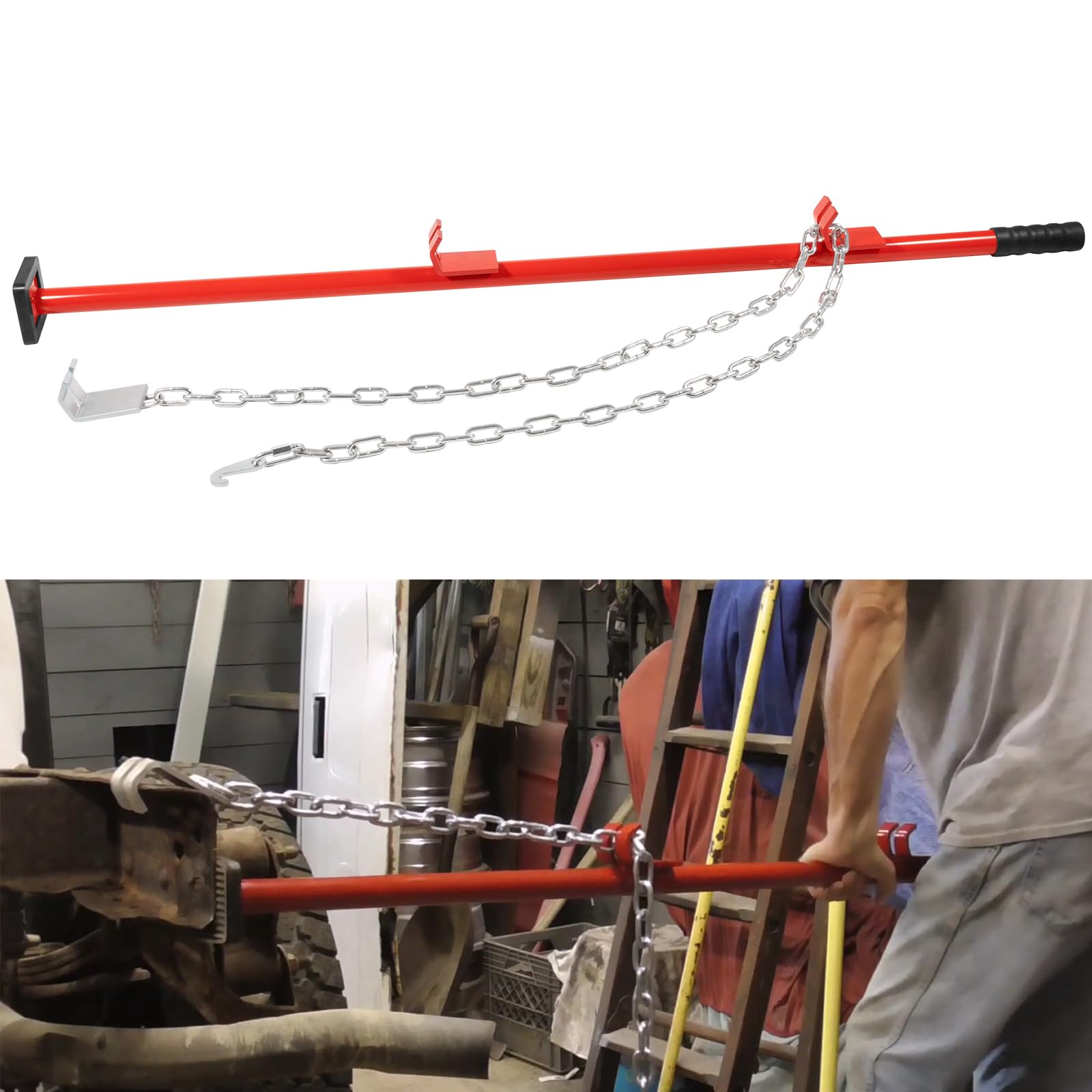 Sunluway 77175 Auto Body Alignment Bar Pulling Stick Tool 52in for Boat Car Dent Repair, Bumper Hood Panel Deck & Bracket Dent Puller Stick Alignment Bar Auto Body Dent Repair Tool with Chain