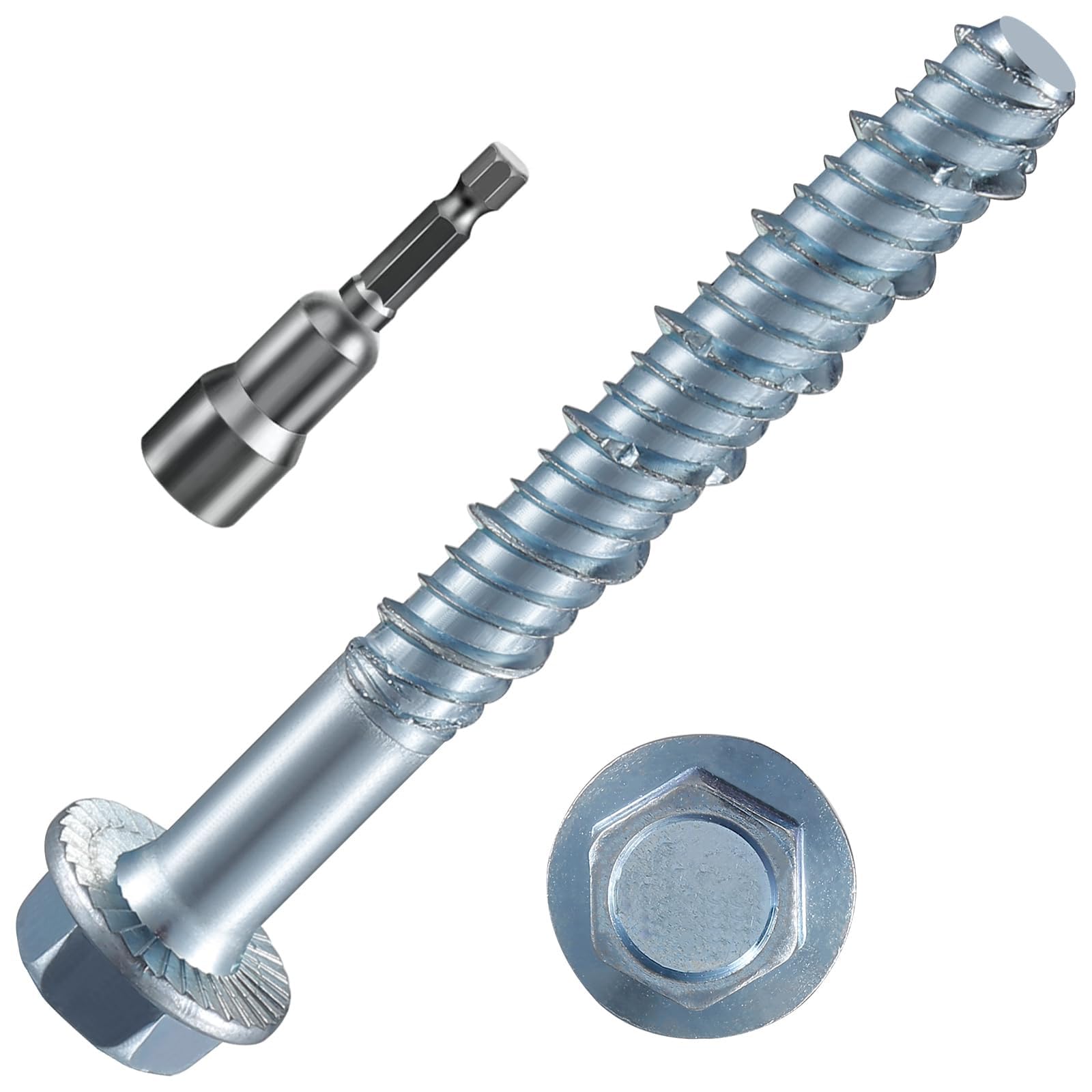 Wensilon 1/4" x 3" Zinc Plated Large Diameter Concrete Screw Actual Thickness 5/16"(8mm) for Anchoring to Masonry, Brick or Block (30 pcs)