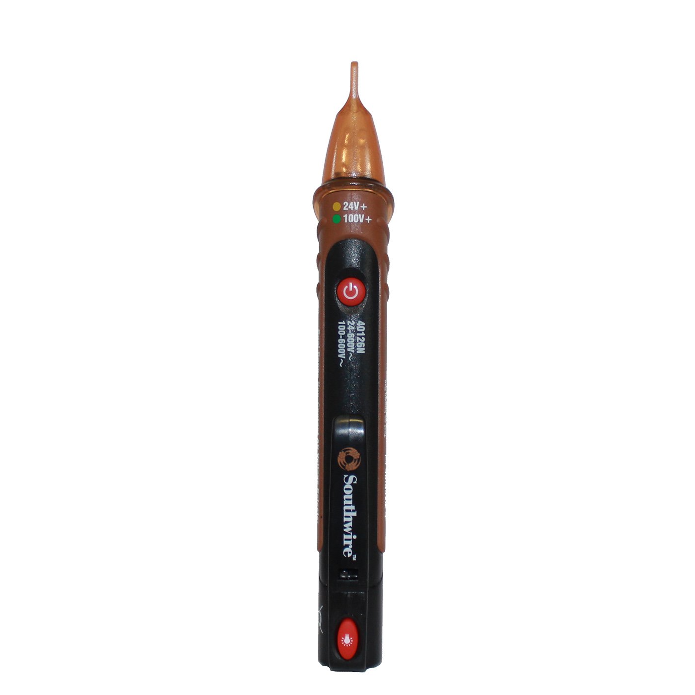 Southwire 40126N NCV Non-Contact Voltage Dual Range Pen Type Detector with Flashlight; 24-600V AC