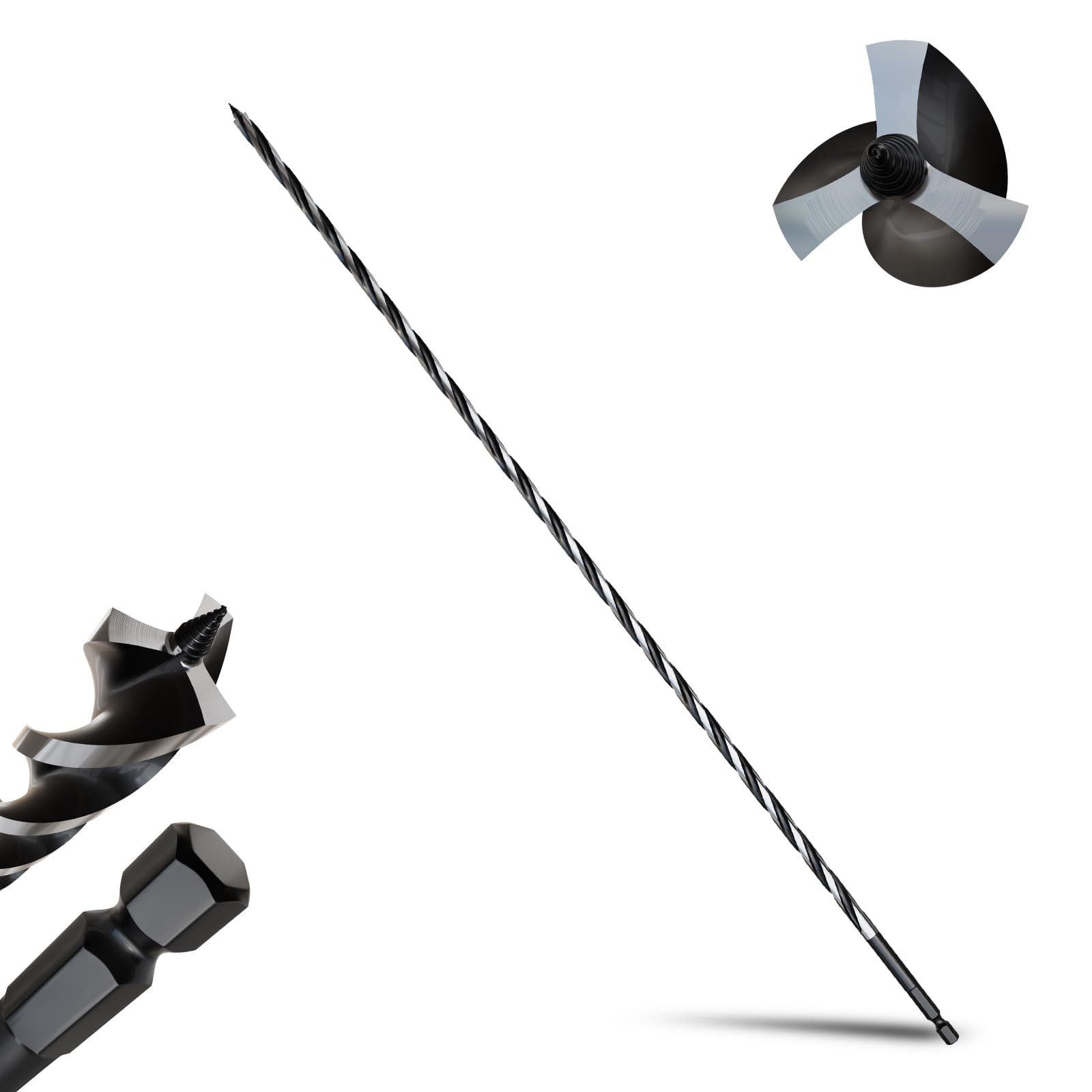 1/4"×18" Professional Auger Drill Bit for Wood with Quick Change 1/4" Hex Shank- 3-Cutter Design with Dual-Flute for Fast Chip Removal, Fits Hardwood, Softwood, PVC, Drywall & Tree Stumps