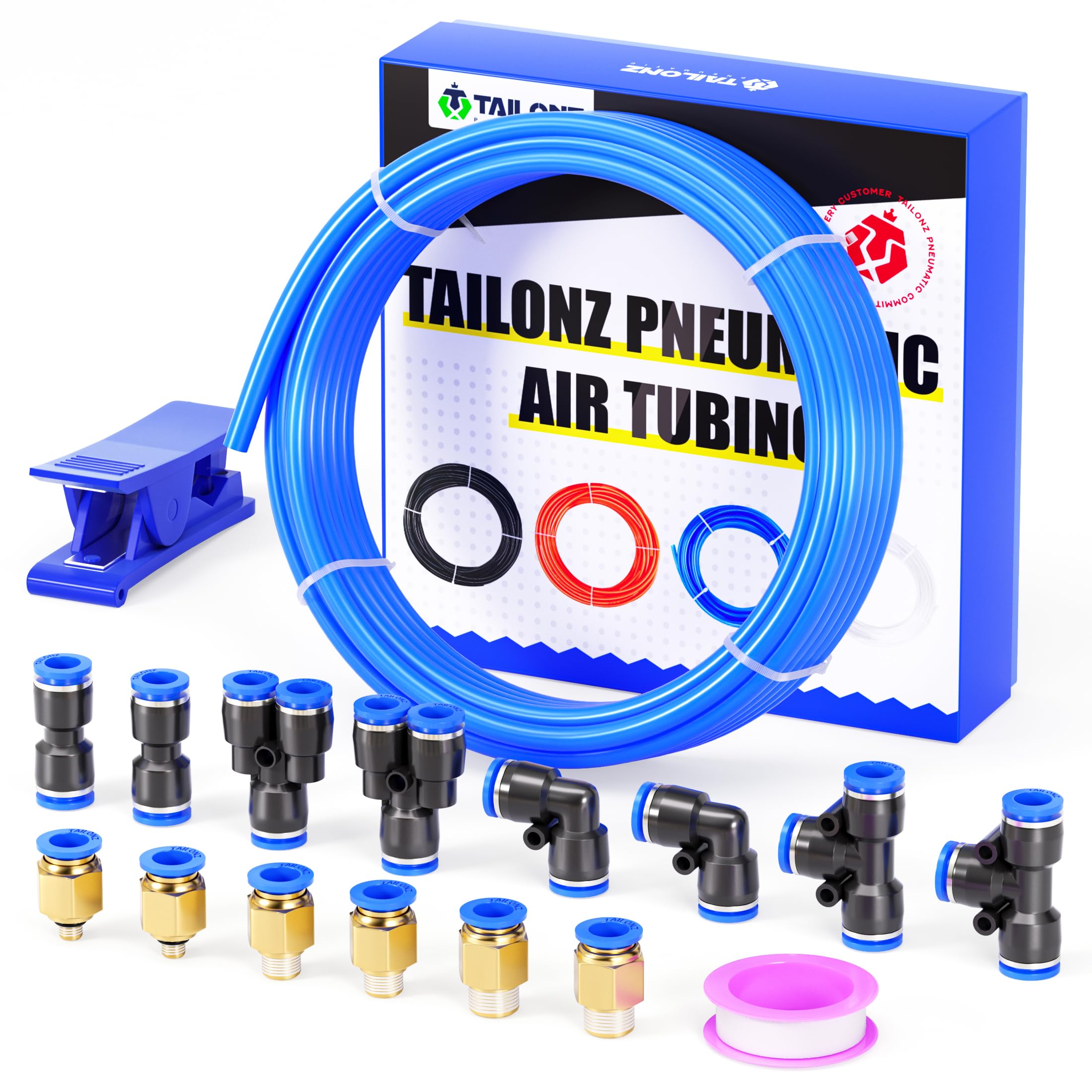 TAILONZ Blue 6mm OD 4mm ID PU Air Hose Pipe Tube Kit 10 Meter 32.8ft