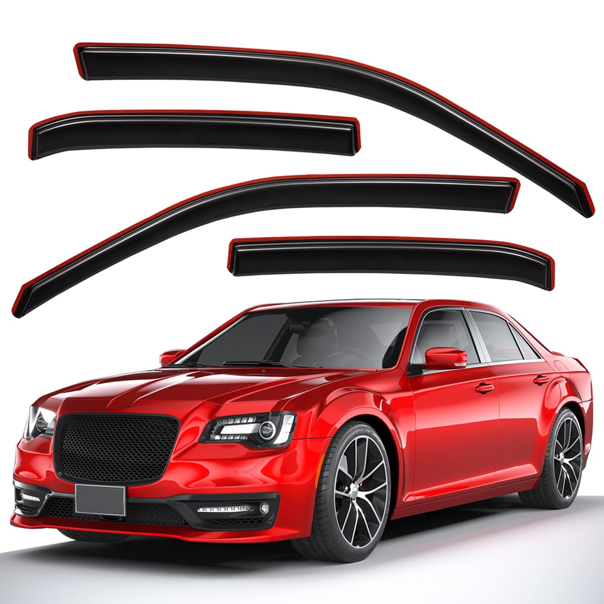 Lightronic Extra Durable Clip-on in-Channel Auto Vent Window Visor, Fits 2011-2023 Chrysler 300, UV Protection Rain Guard, Original Wind Deflector, No-Drill Easy Install, Dark Smoke, 4-Pcs
