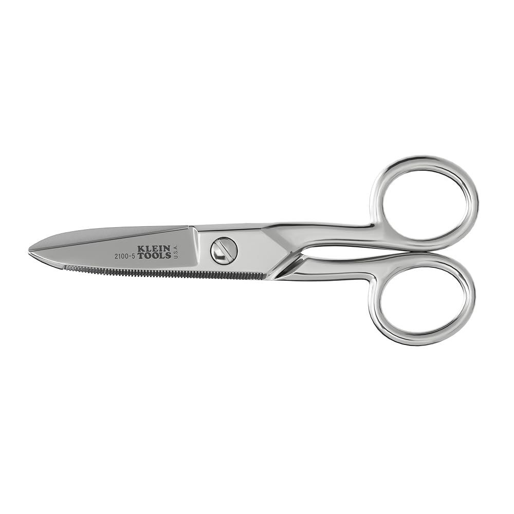Klein Tools 2100-5 Electrician Scissors, Made in USA, 5.25-Inch Compact Scissors for Heavy-Duty Cutting and Low Voltage Work, Multi-Purpose