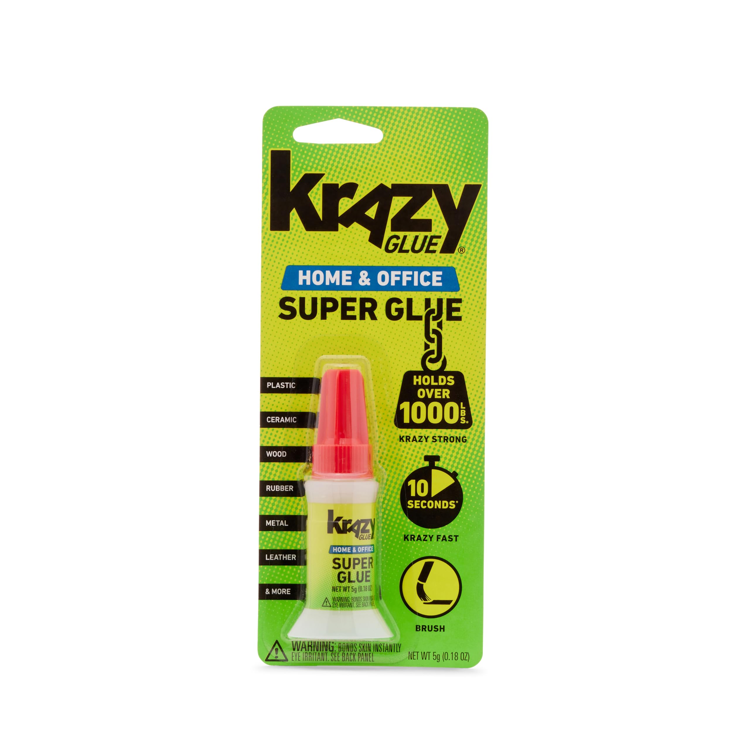 Krazy Glue Home & Office Brush-On Superglue, Quick Dry, No Clog (5g)