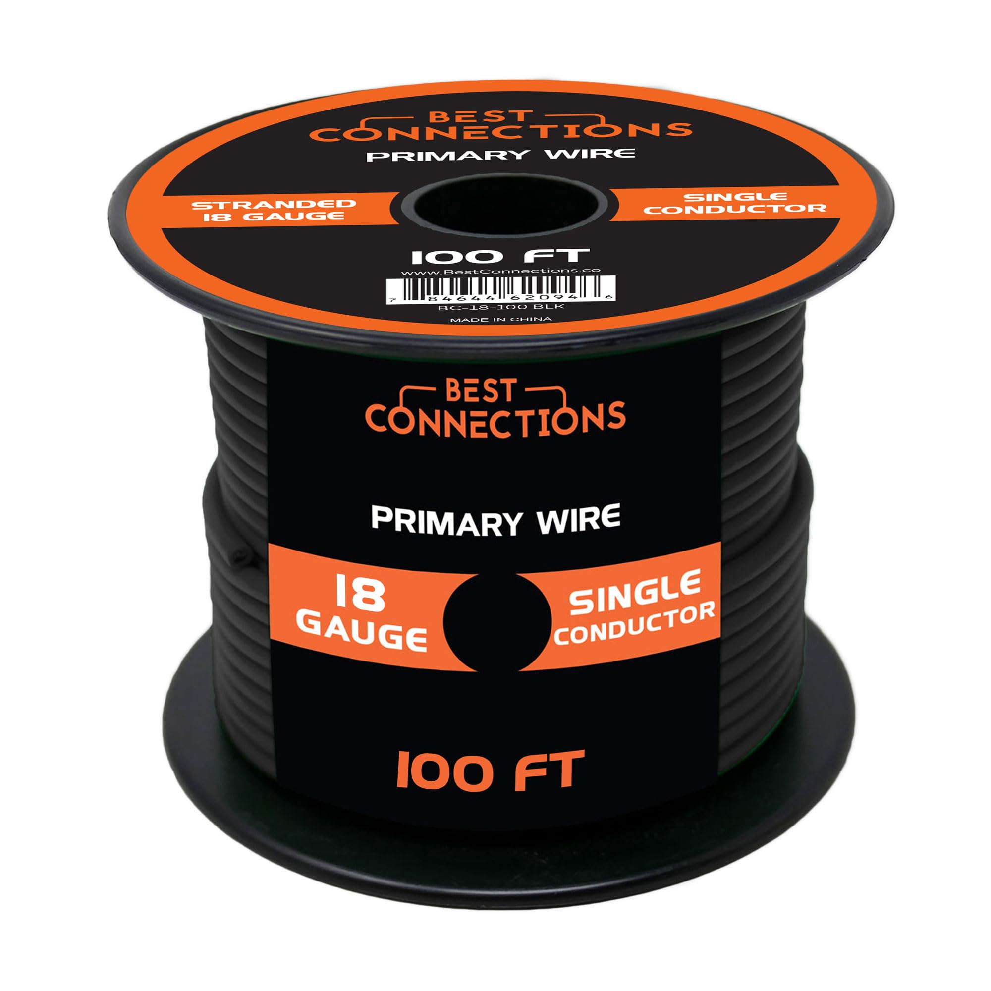 BEST CONNECTIONS Automotive Primary Wire - 100ft (Various Color Options) | Ideal for Trailer, Speaker, and Lighting Circuits | Durable Primary/Remote, Power/Ground Electrical Wiring (18 Guage, Black)