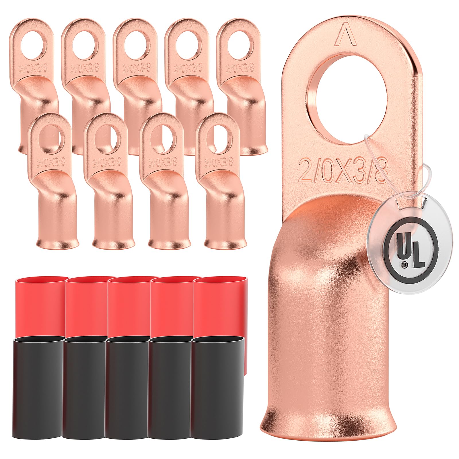 2/0 AWG/Gauge - 3/8" Battery Cable Lug Copper Connector Wire Ring Terminal
