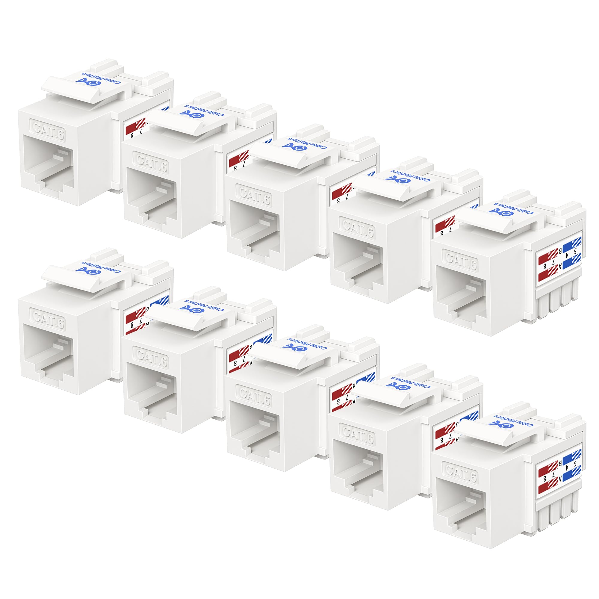 Cable Matters [UL Listed] 10-Pack 10Gbps Cat6 Keystone Jacks, RJ45 Keystone Jack, Ethernet Modular Jack in White for Patch Panel and Wall Plate