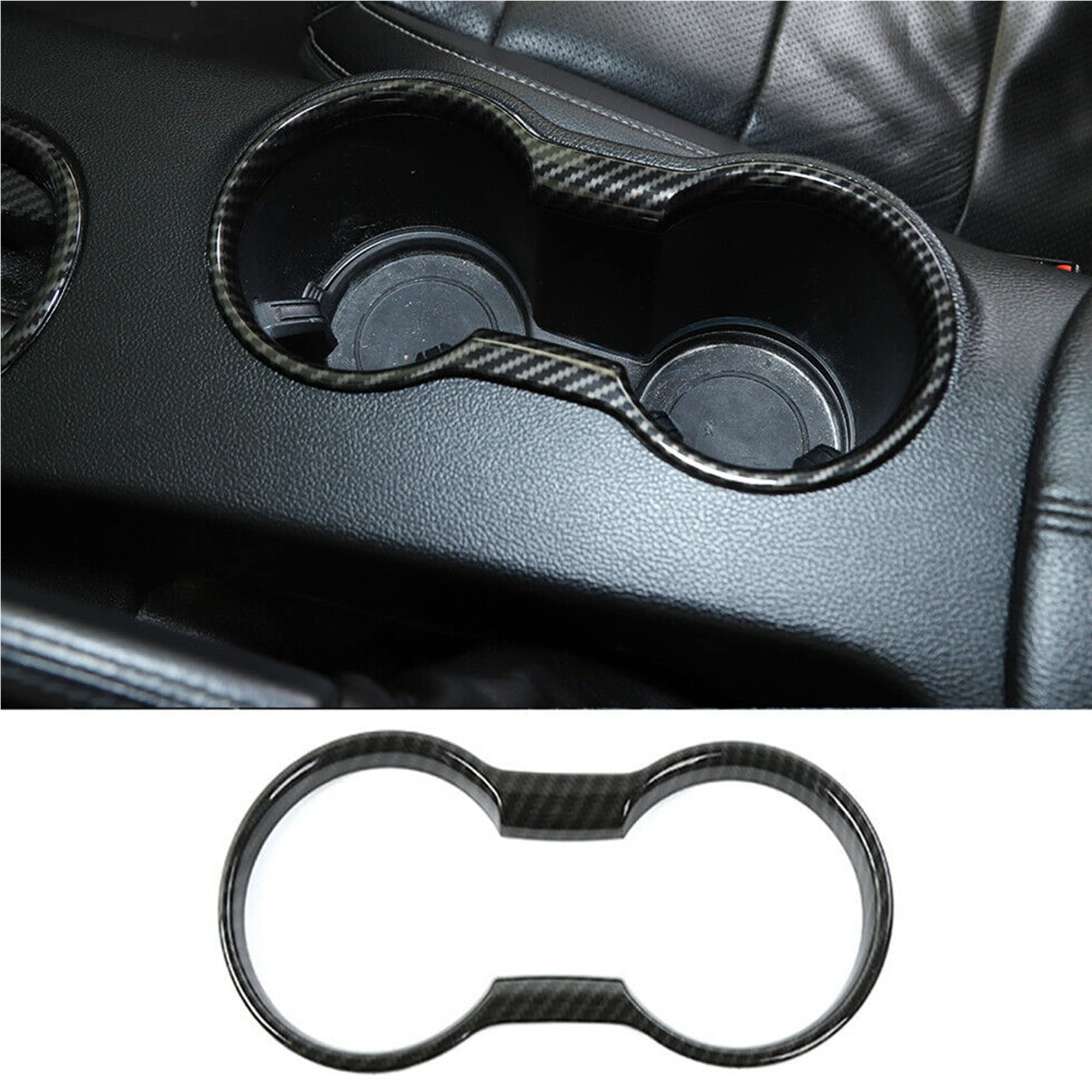 KDFUHRUI Car Water Cup Holder Frame Decoration for Ford Mustang Accessories 2015 2016 2017 2018 2019 2020 2021 2022 2023, Interior Accessories，Black Carbon Fiber
