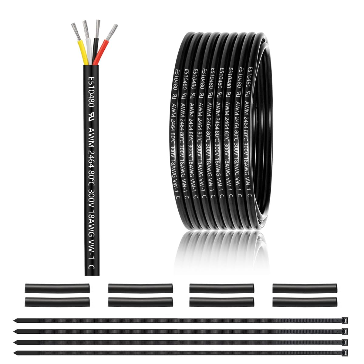 18 Gauge 4 Conductor Electrical Wire 25FT, UL 2464 18 AWG 4 Wire Cable