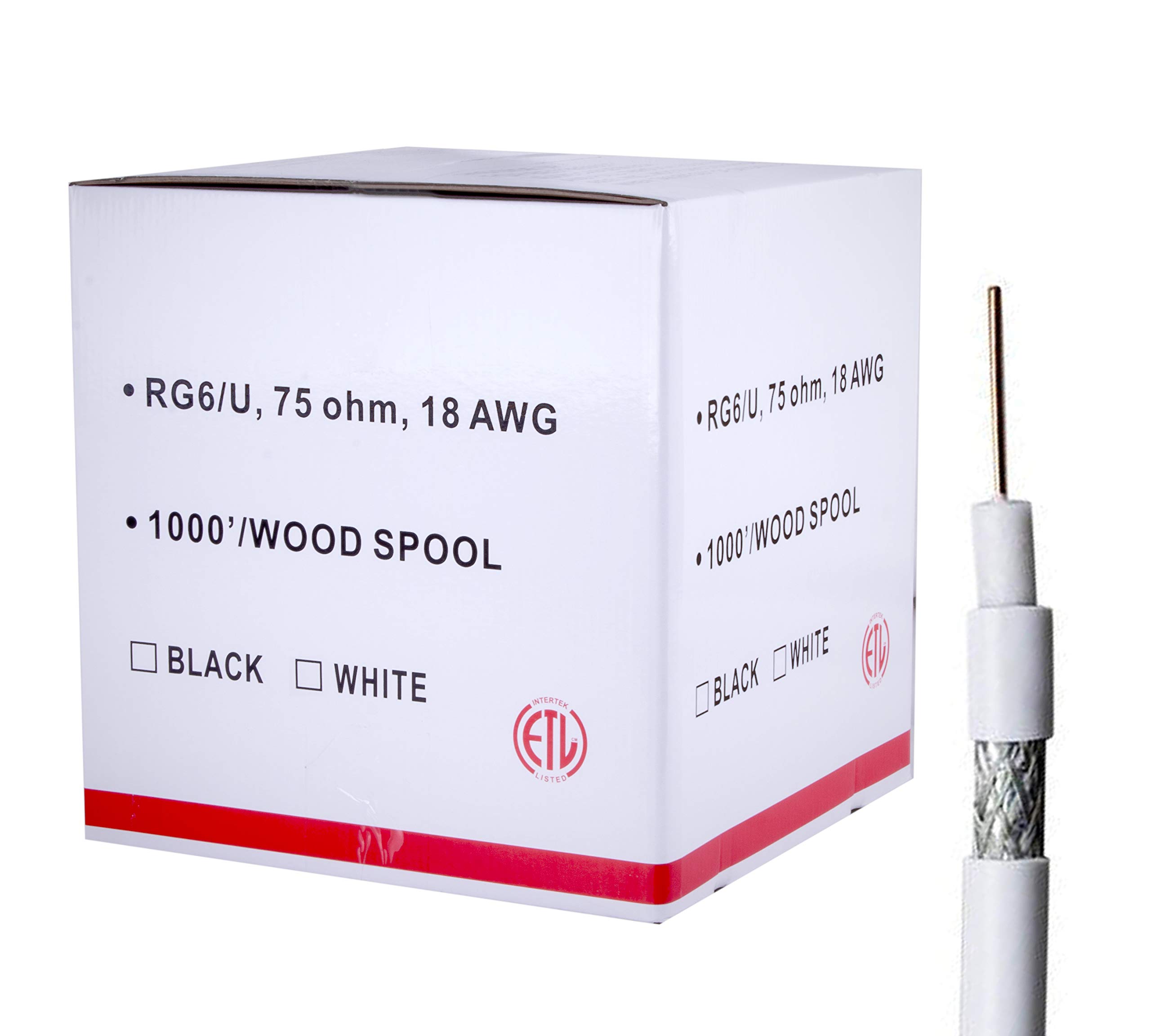 Five Star Shielded RG6 Coaxial Cable - 1000 ft for Audio, Video, CATV/MATV - White