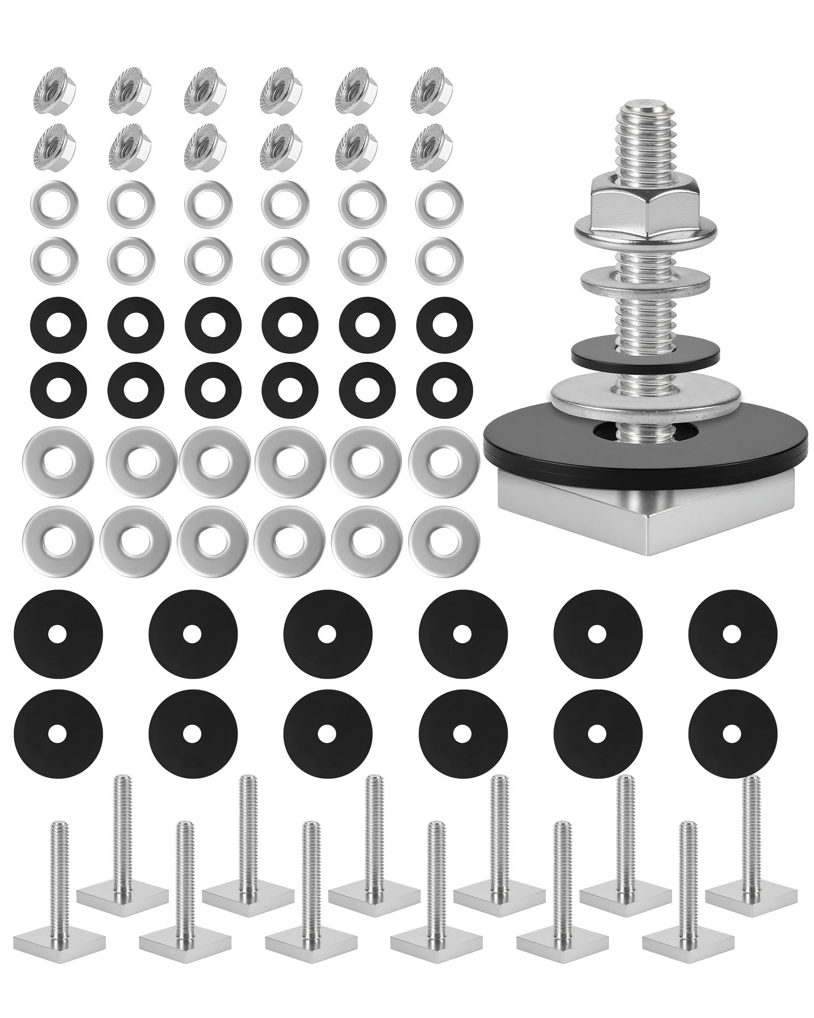 T Slot Bolts for Thule, Yakima Roof Rack Cross Bars, Platform, Cargo Basket, Stainless Square T Track Bolt Adapter to Secure Bike/Ski/Kayak Rack, Solar Panel, Awning, M6x35mm, 4mm Thickness