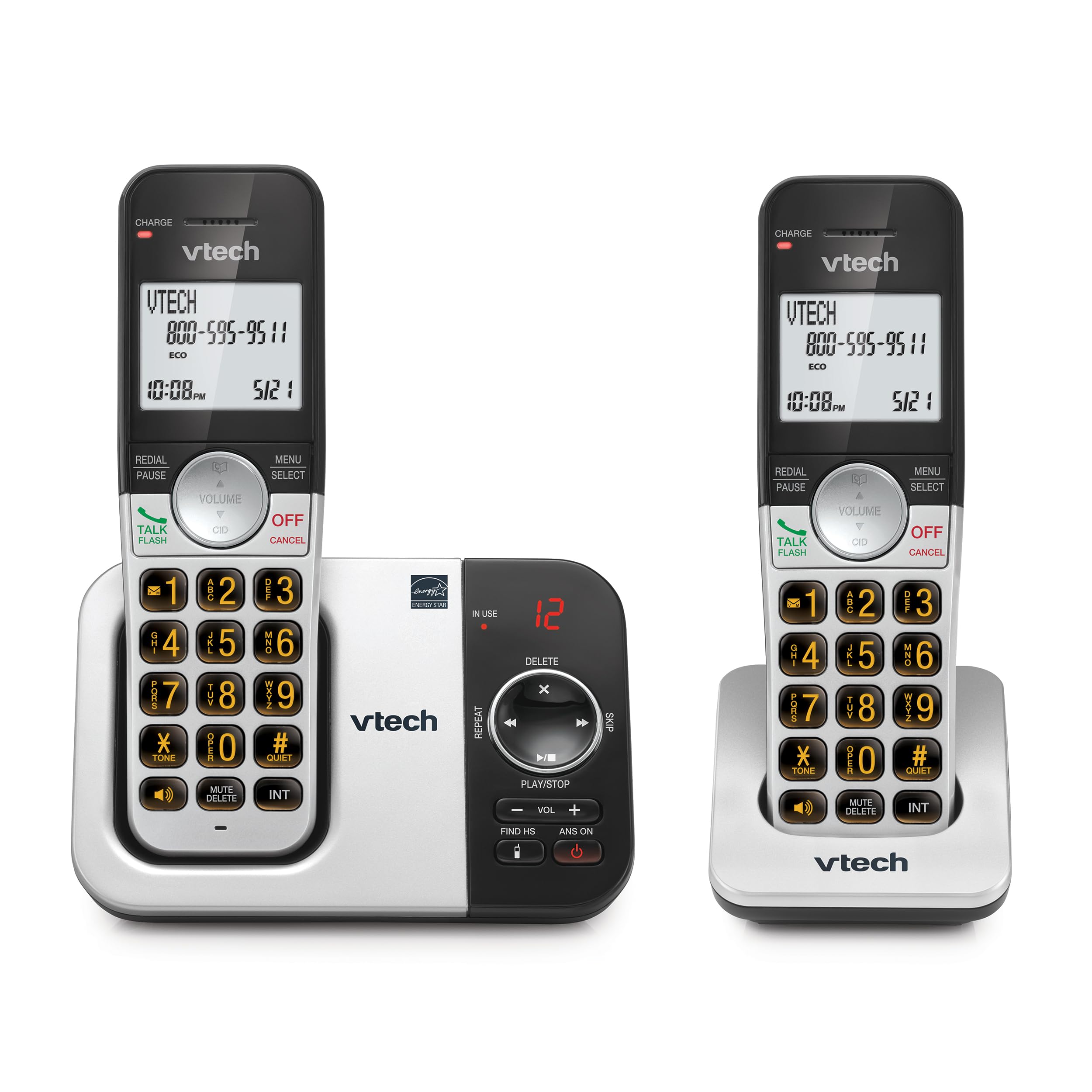 VTech Cordless Phone with 2 Handsets — Big Buttons, Large Backlit Display, Answering Machine, DECT 6.0, Caller ID, Intercom, Easy to Use | VG232-2