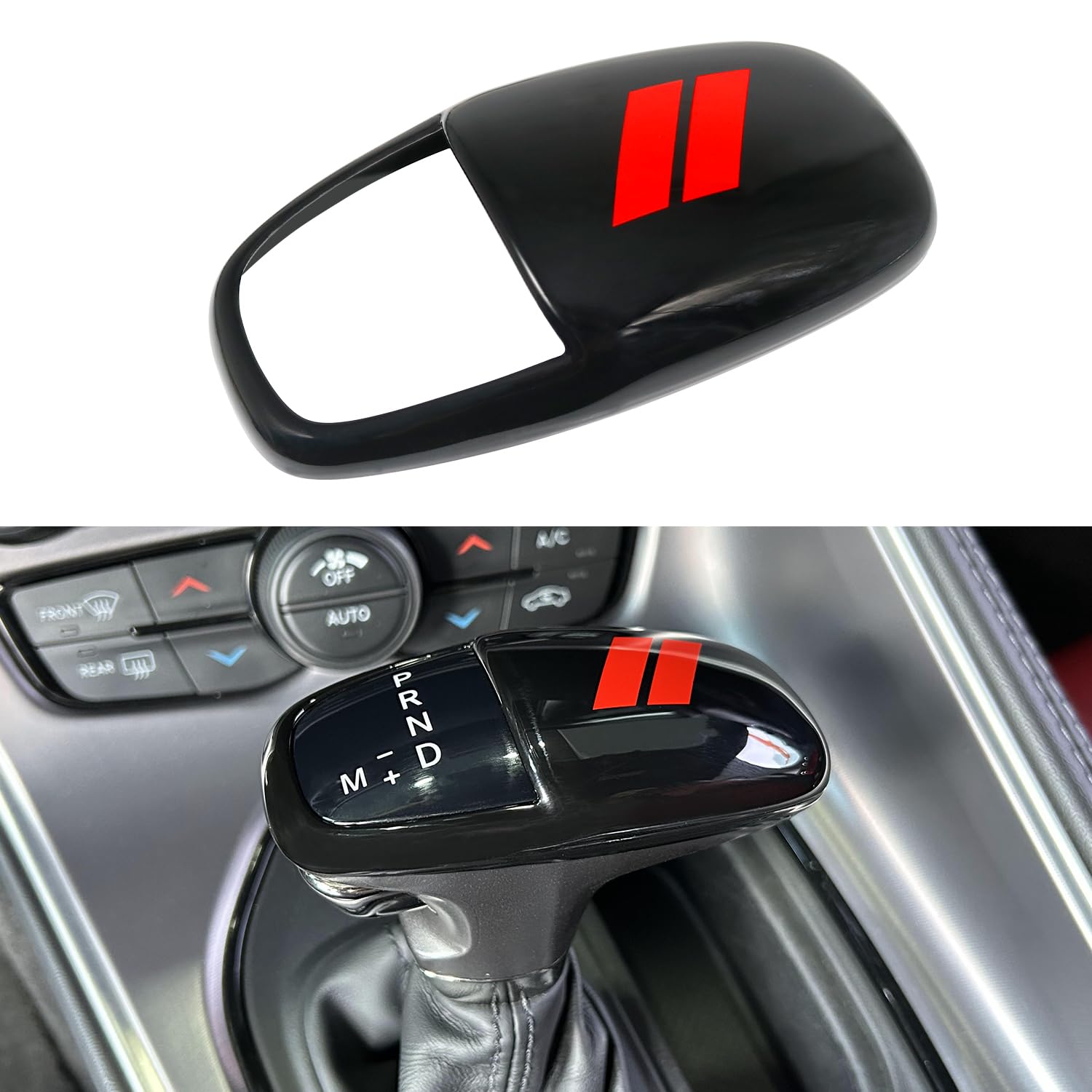 REMOCH Gear Shift Knob Head Cover for Dodge Charger Accessories 2015-2023 Challenger 2015-2024 Durango 2016-2026 ABS Interior Shell Insert Decoration Protector (Red Trim)