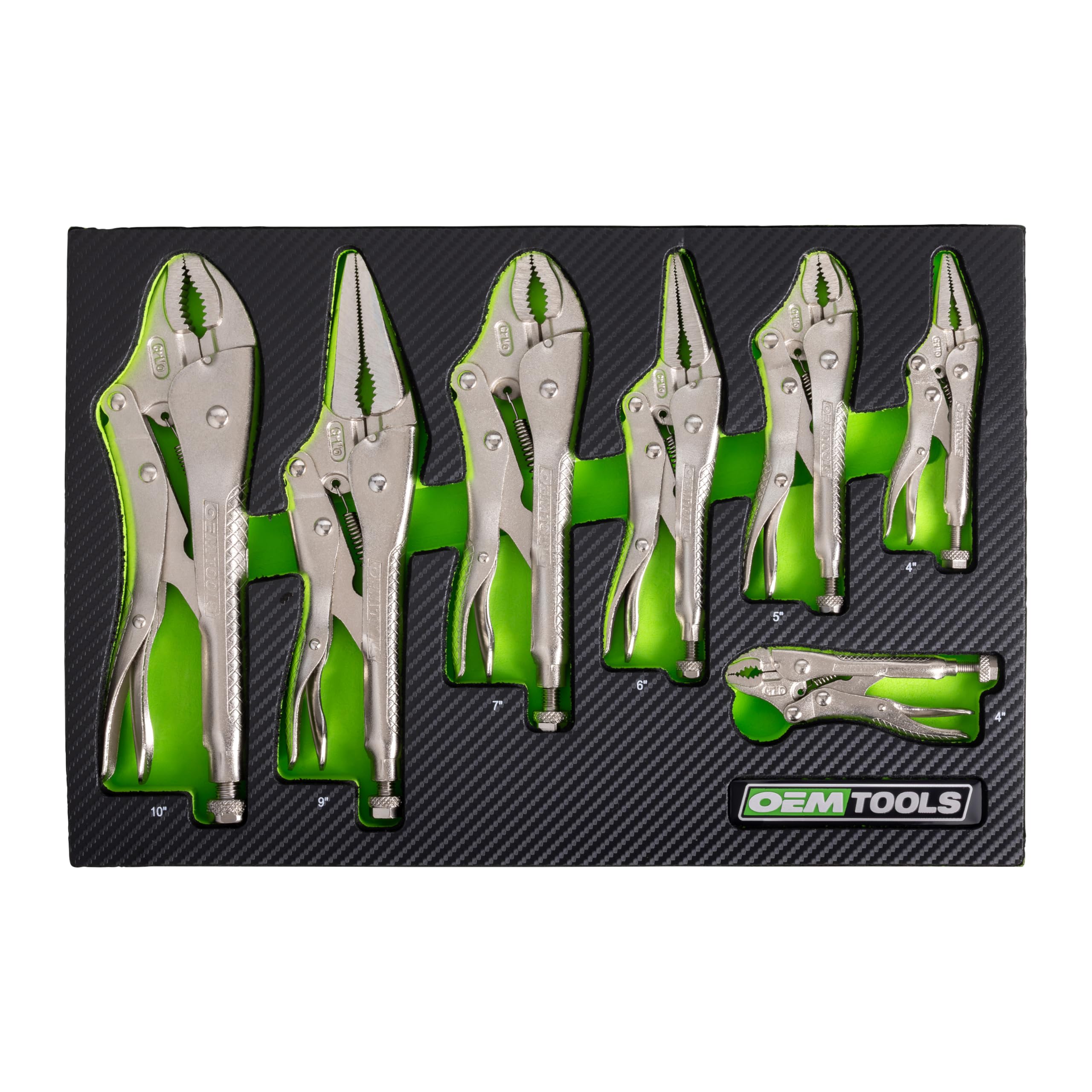 OEMTOOLS 23987 7-Piece Set Locking Pliers, Curved and Long Nose Vise Grips for Gripping and Clamping Tasks, Precision-Machined Vise Grip Jaws, Heat-Treated Alloy Steel, Includes EVA Tray