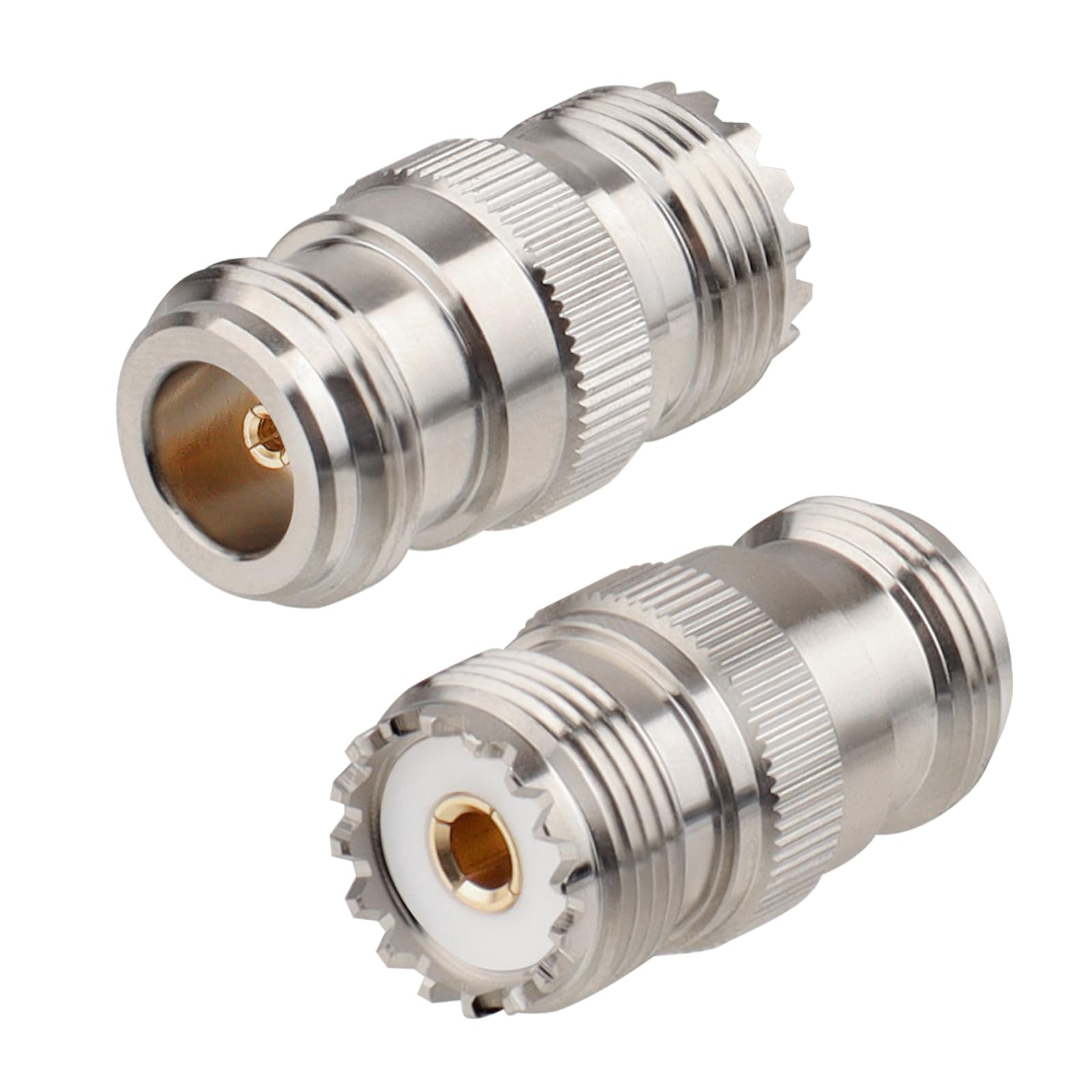 XRDS -RF N Female to UHF Female RF Coaxial Adapter, 2-Pack - N to SO-239 Nickel-Plated Brass Connector for RF Applications