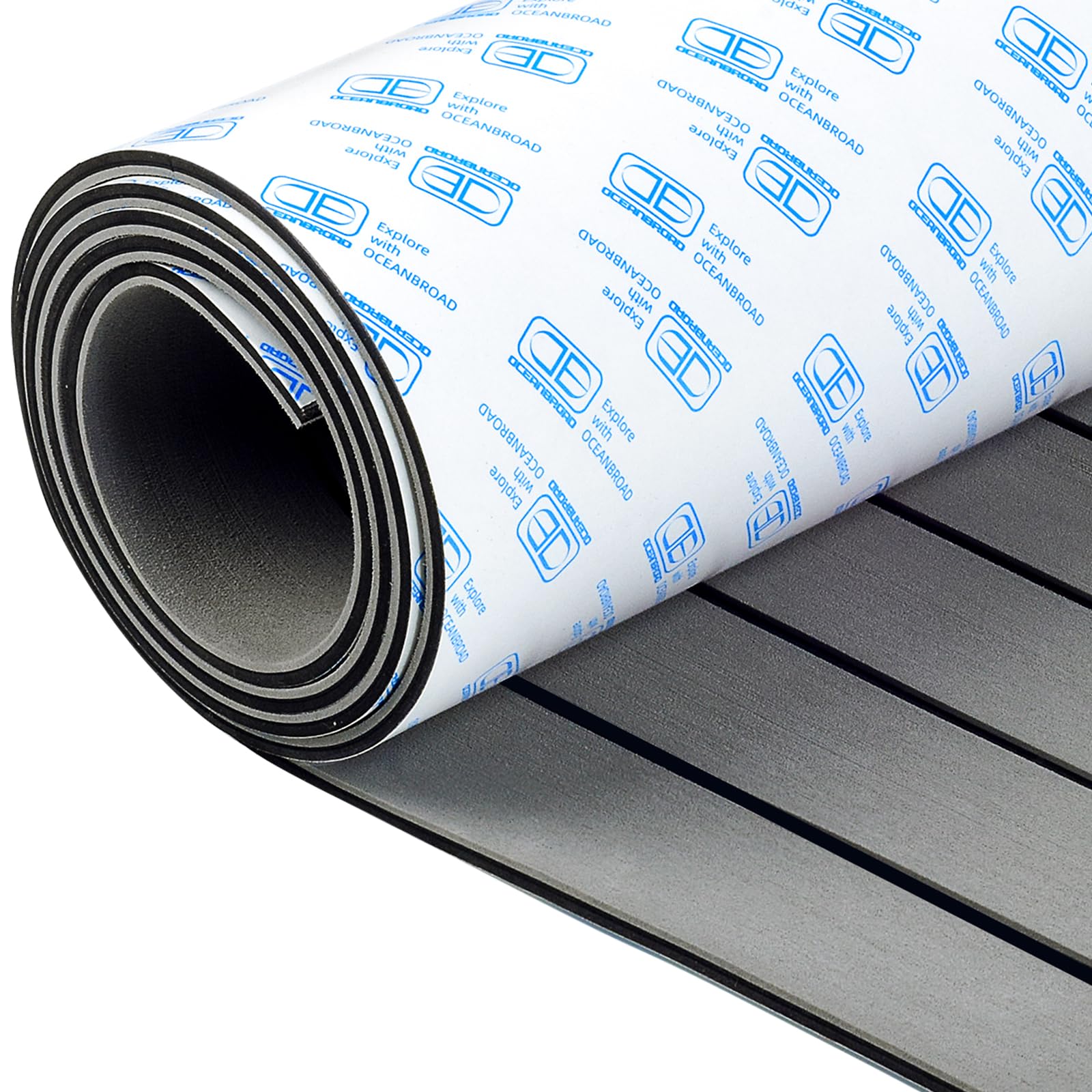 OCEANBROAD Boat Flooring Self-Adhesive 48''x16.8'' Gray with Black Lines