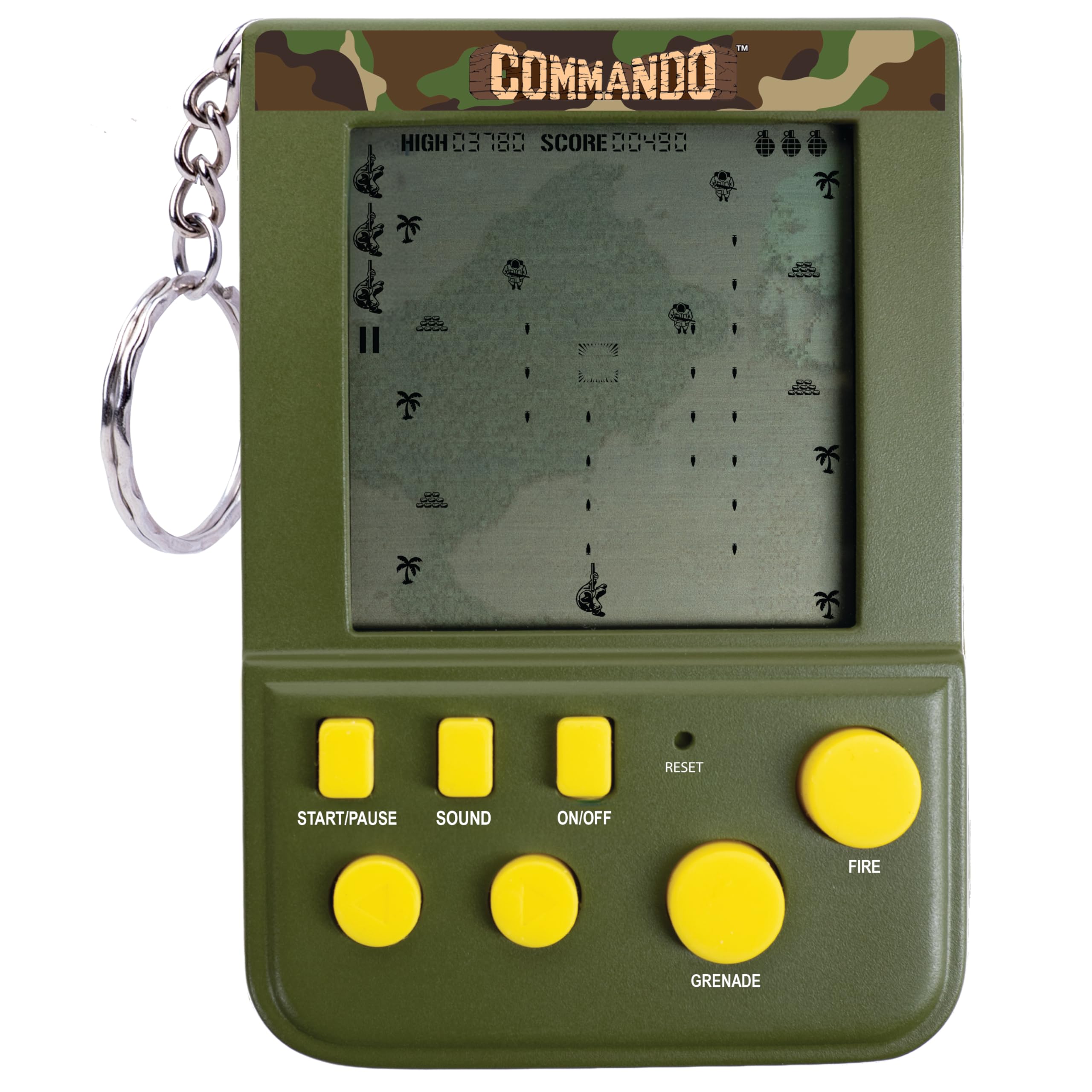 Commando Keyring Arcade Game, Multi-Level LCD Screen Handheld Mini Game Console, Retro Pocket Game Toy, Portable Keychain Arcade, Classic Electronic Game Gift Travel Toy Stocking Filler