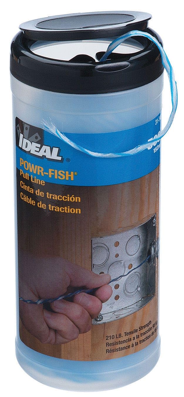 Ideal Electrical 31-348 Powr-Fish Pull Line, 500 ft Heavy Duty Fiber Polyline, 210 lb Tensile Strength, Conduit Wire Pulling Line with Easy-Dispense Canister